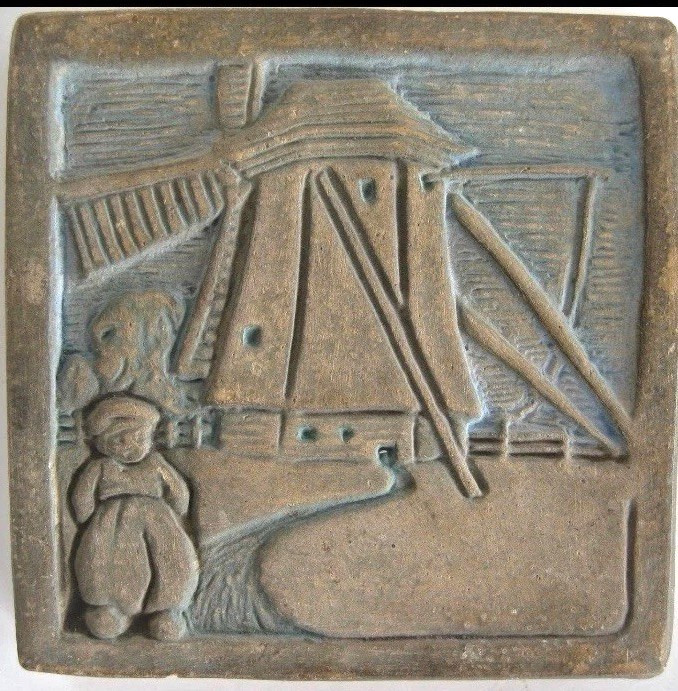 Original Batchelder Dutch Boy/ Windmill Tile, 5.75″ Sq. LA Dutch Chocolate Shop