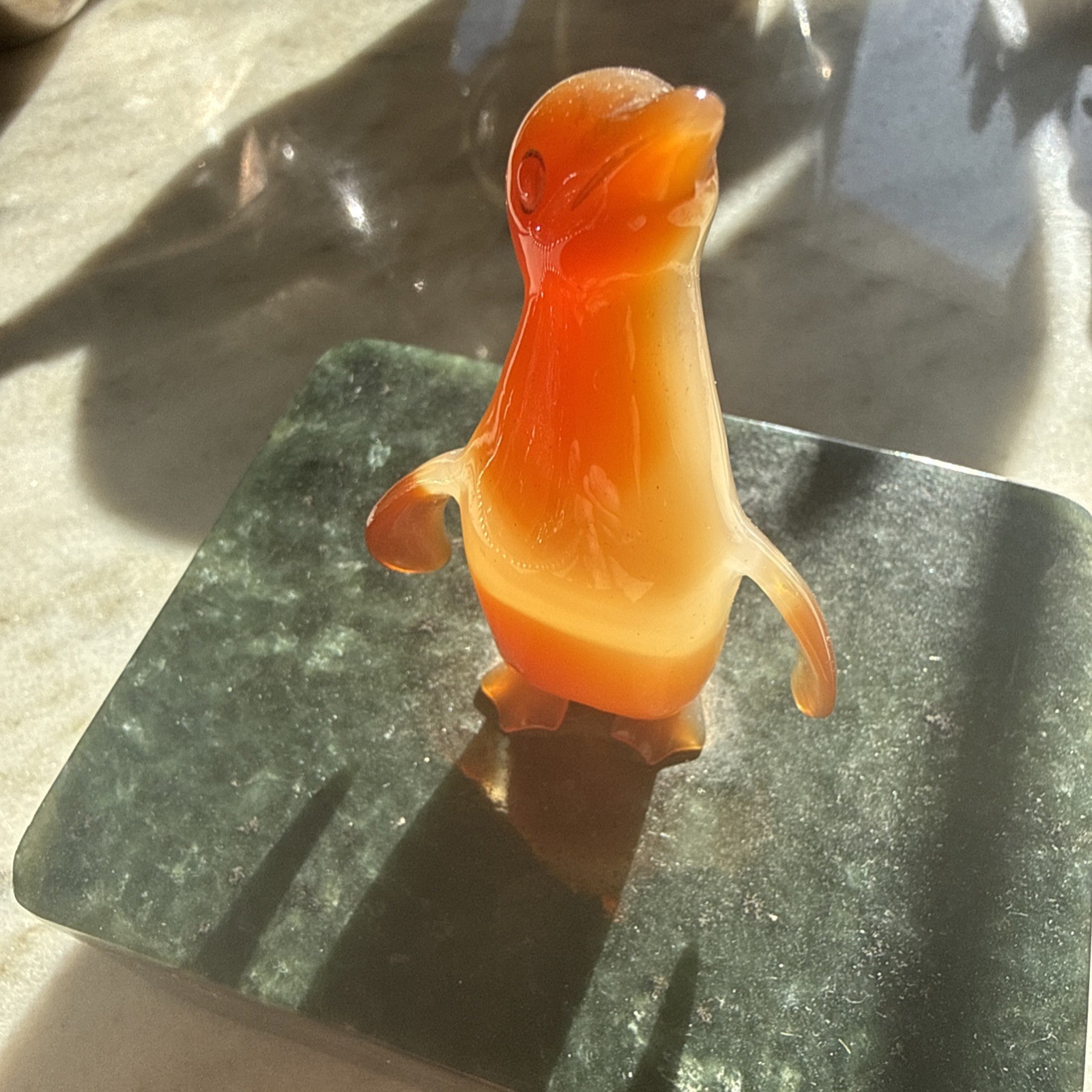 Edward Farmer Attrib Nephrite Jade Box Carnelian Penguin Art Deco NY c.1920