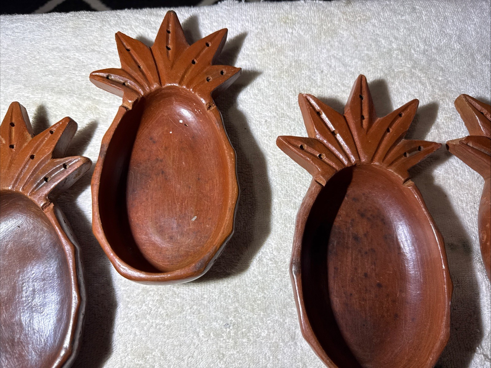 VINTAGE REDWARE PINEAPPLE BOWLS FROM INDONESIA, 8.75”x4.25”x2”,