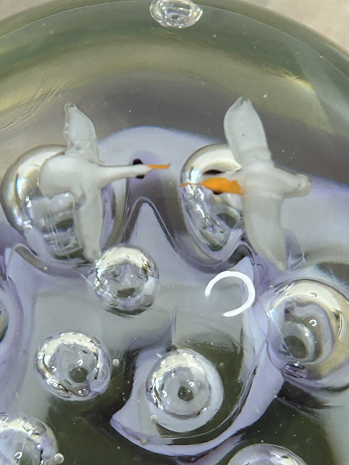 Birds Flying Over Water Purple Swirl Paperweight Art Glass Unbranded Vintage 3”