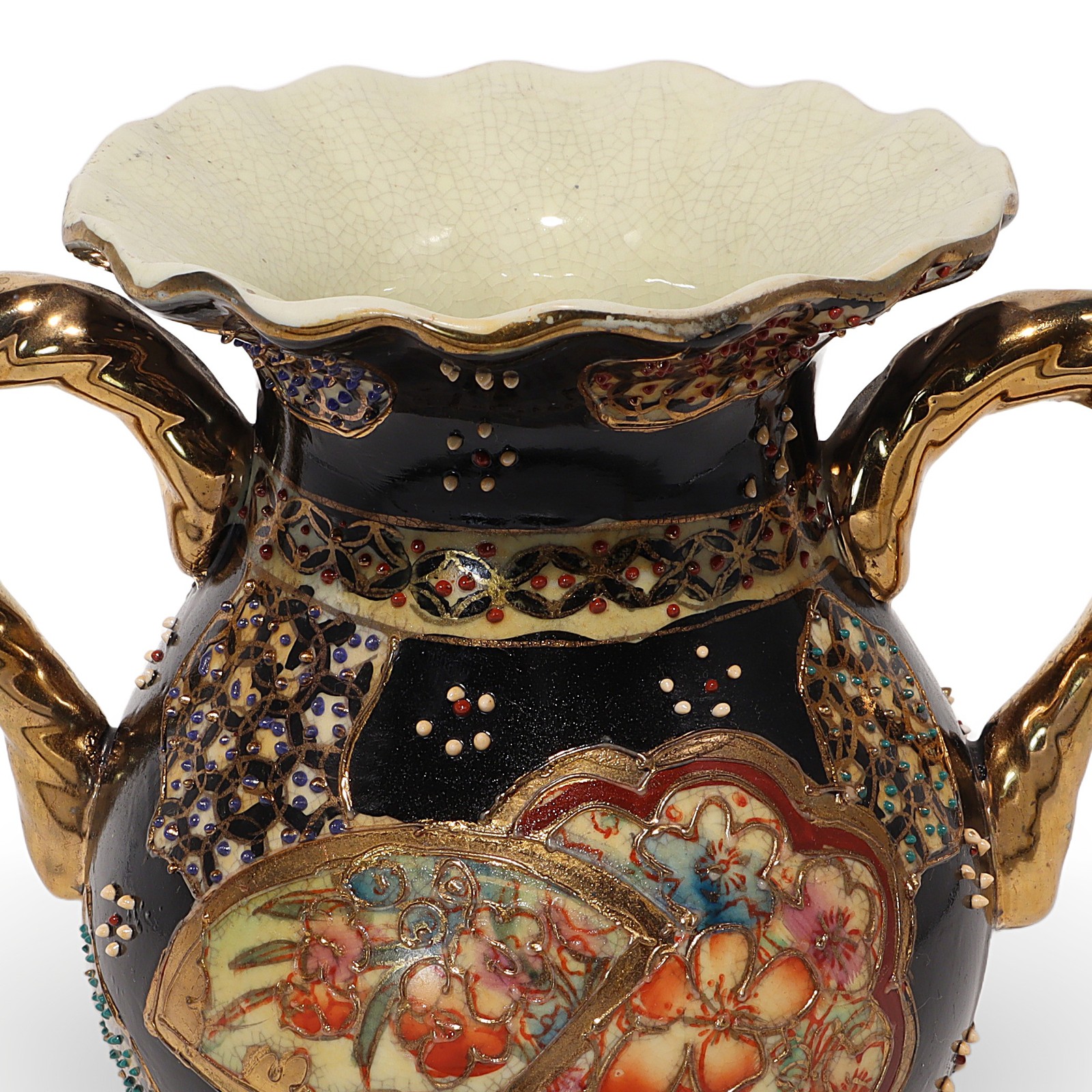 Japanese Satsuma Ware Vase – Meiji Era Pottery – Gold Detailing