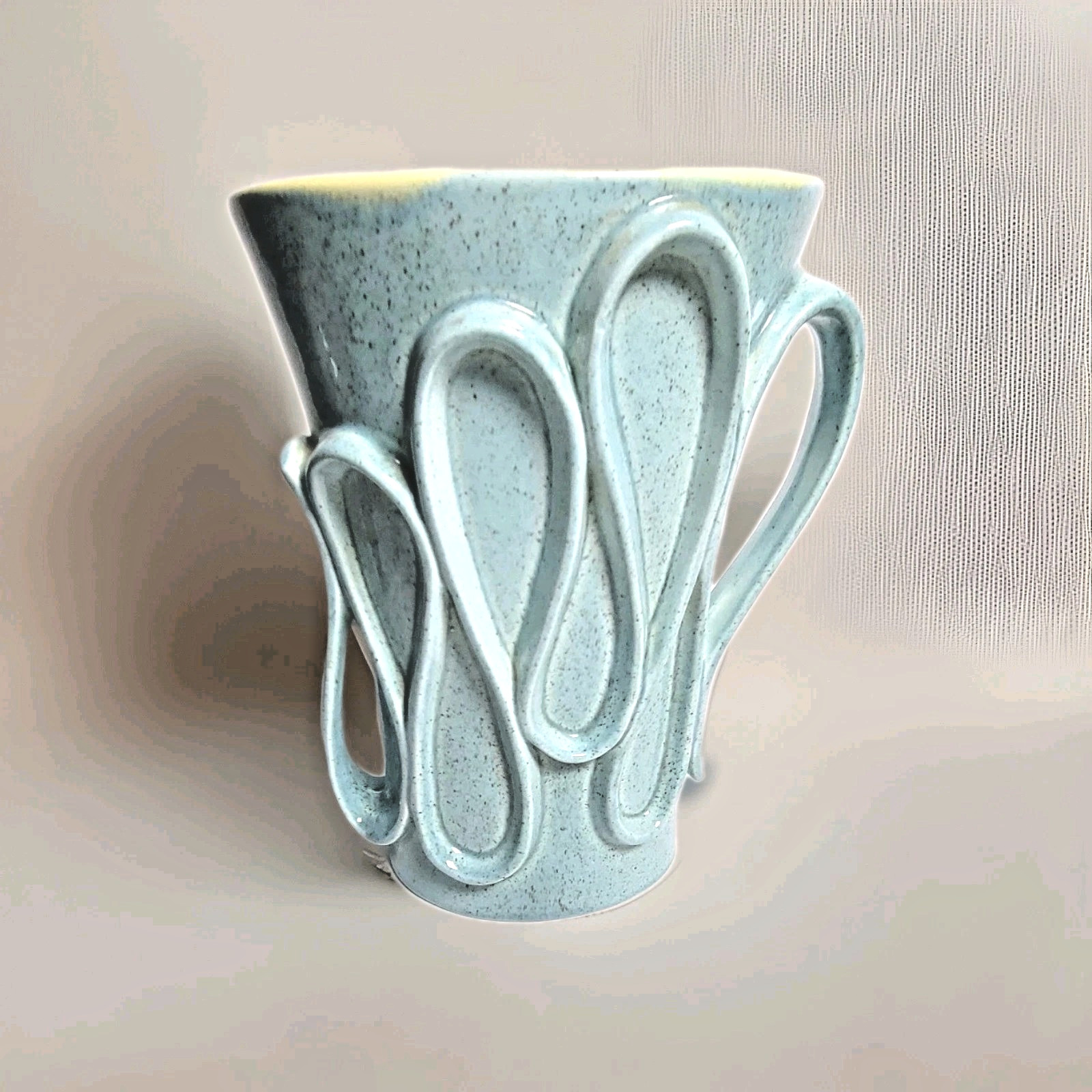 Charles Murphy Redwing USA Ribbon Vase M1460 Robin Egg Blue Canary Yellow