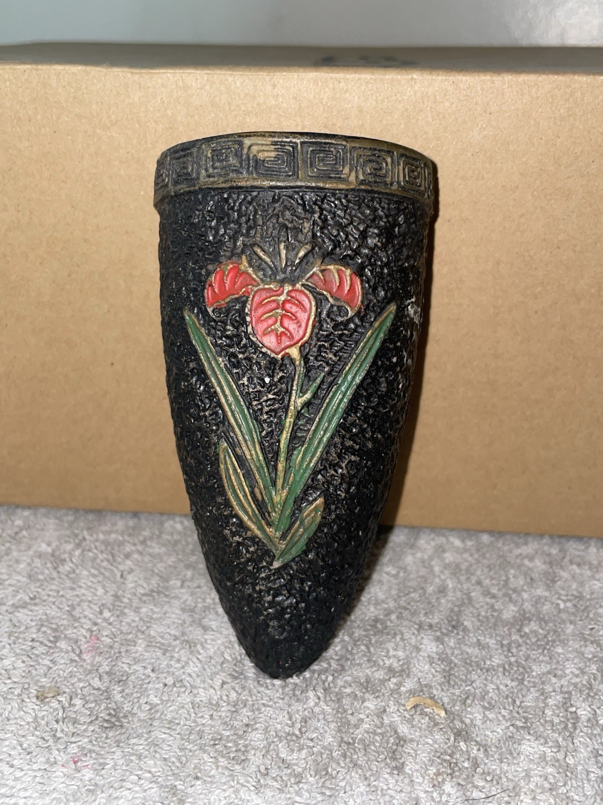 Wall Pocket Floral Small Made In Japan Black And Red Flowers Vintage
