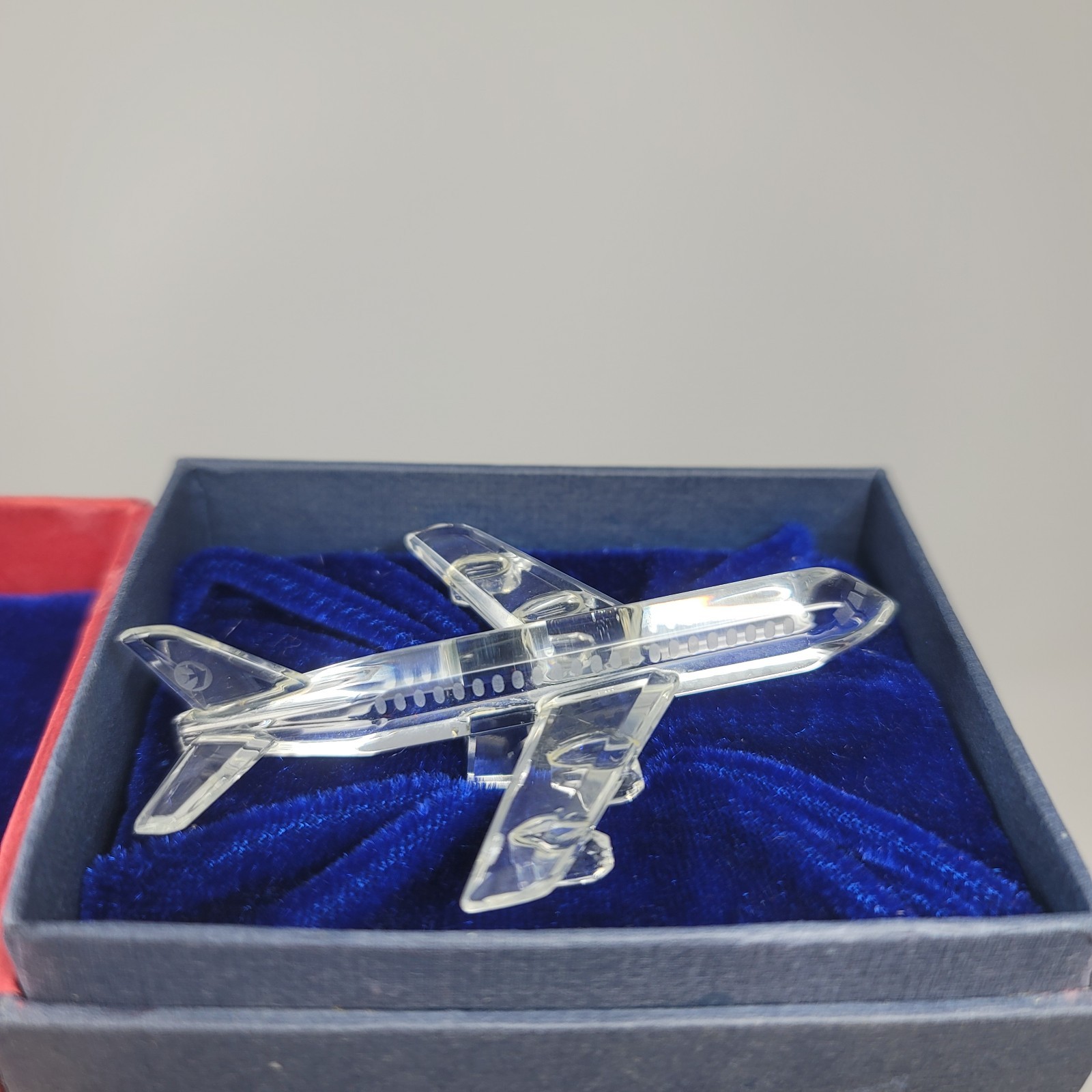 China Eastern Airlines Clear Art Glass (Crystal?) Airplane Mini Figure In Box