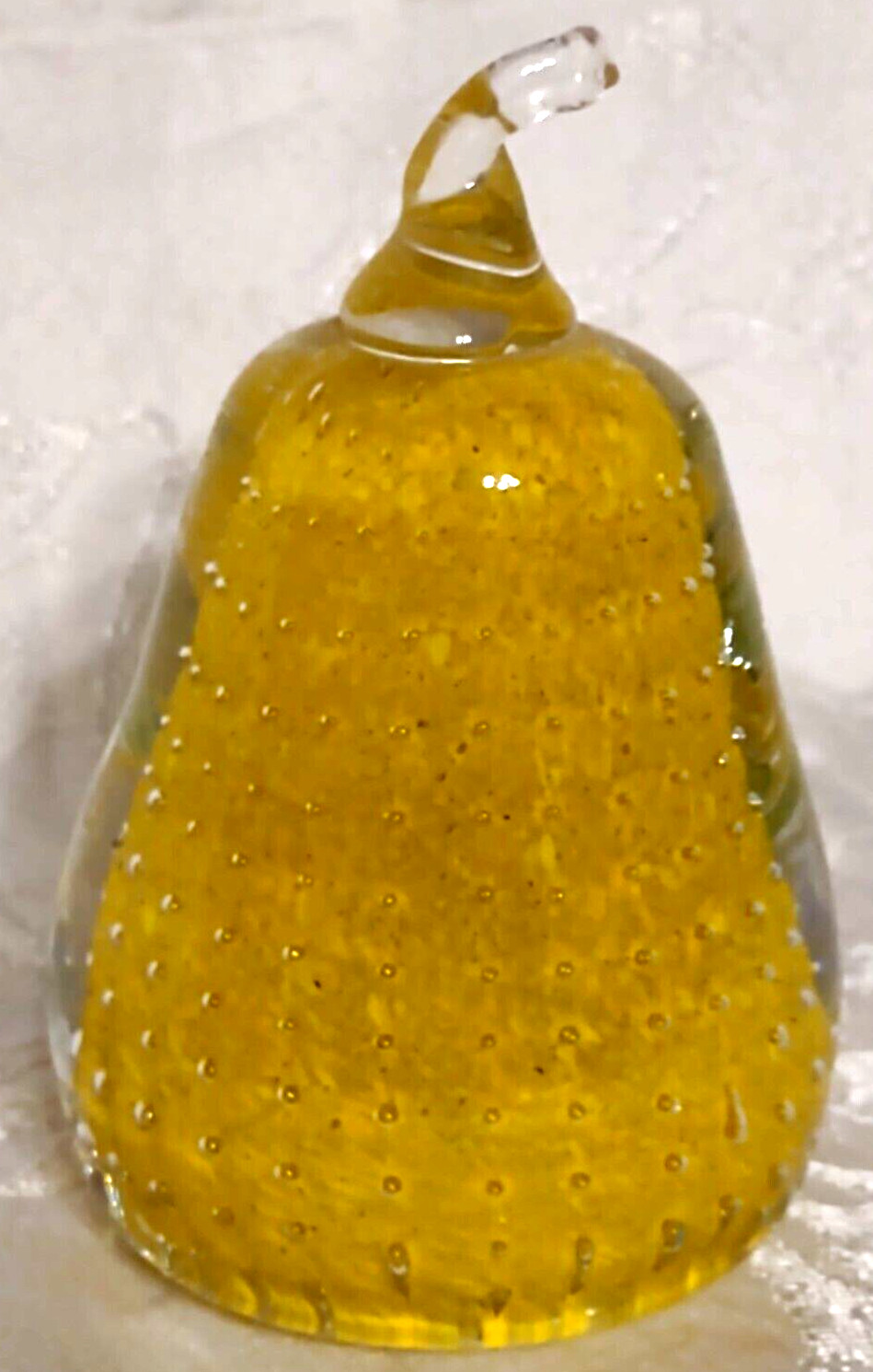 Gentile Glass W VA Bullicante Control Bubble Art Glass Yellow Pear Paperweight