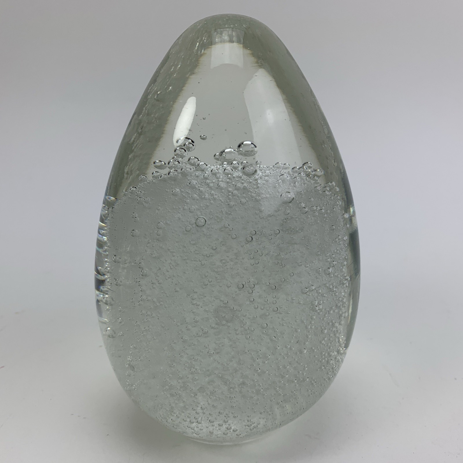 Vintage Clear Art Glass Egg Paperweight Controlled Bubbles Heavy 5.5″ 3 lbs