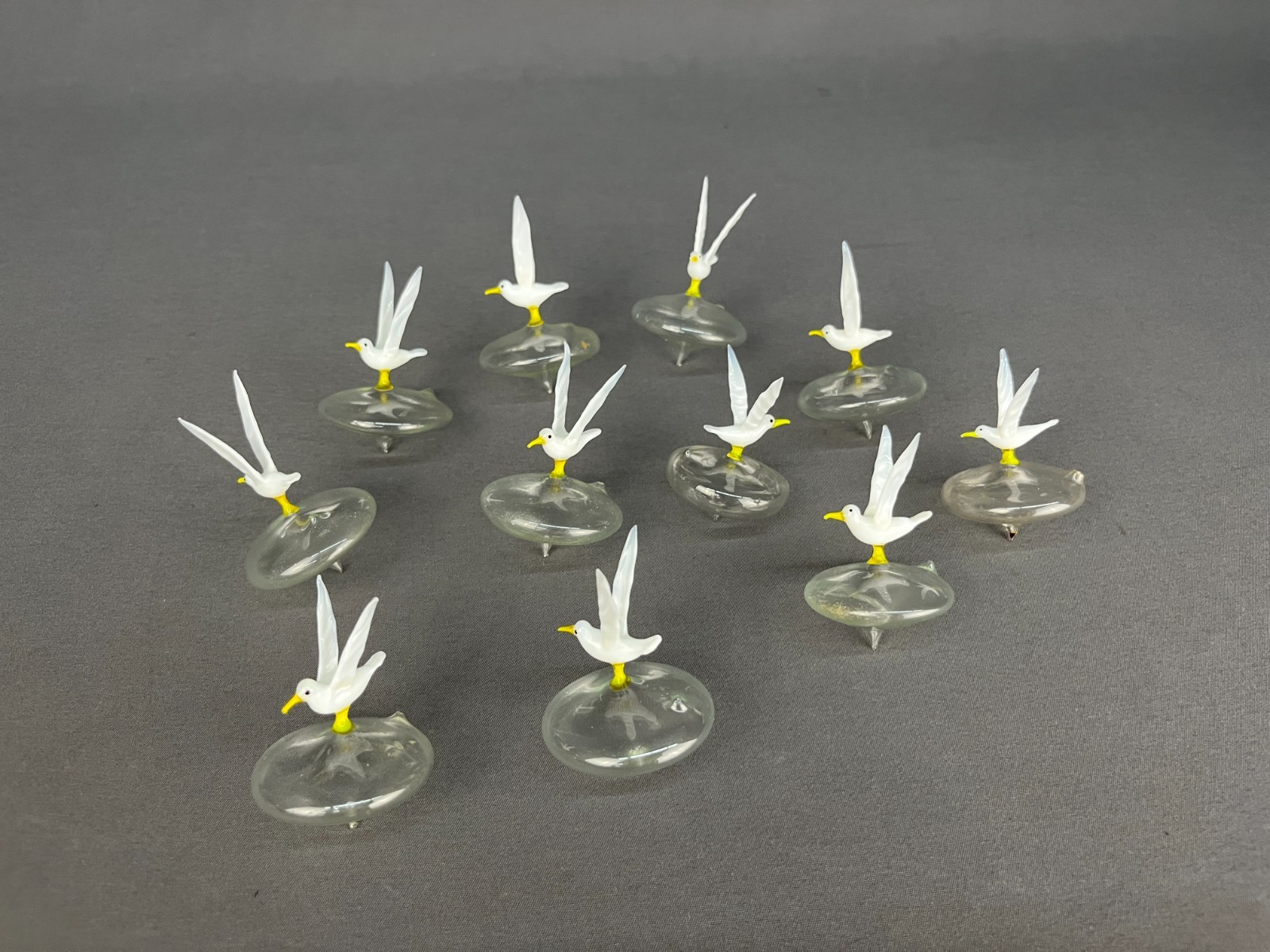 11 Mid Century Blown Glass Bird Seagull 2″ Floats Figurines