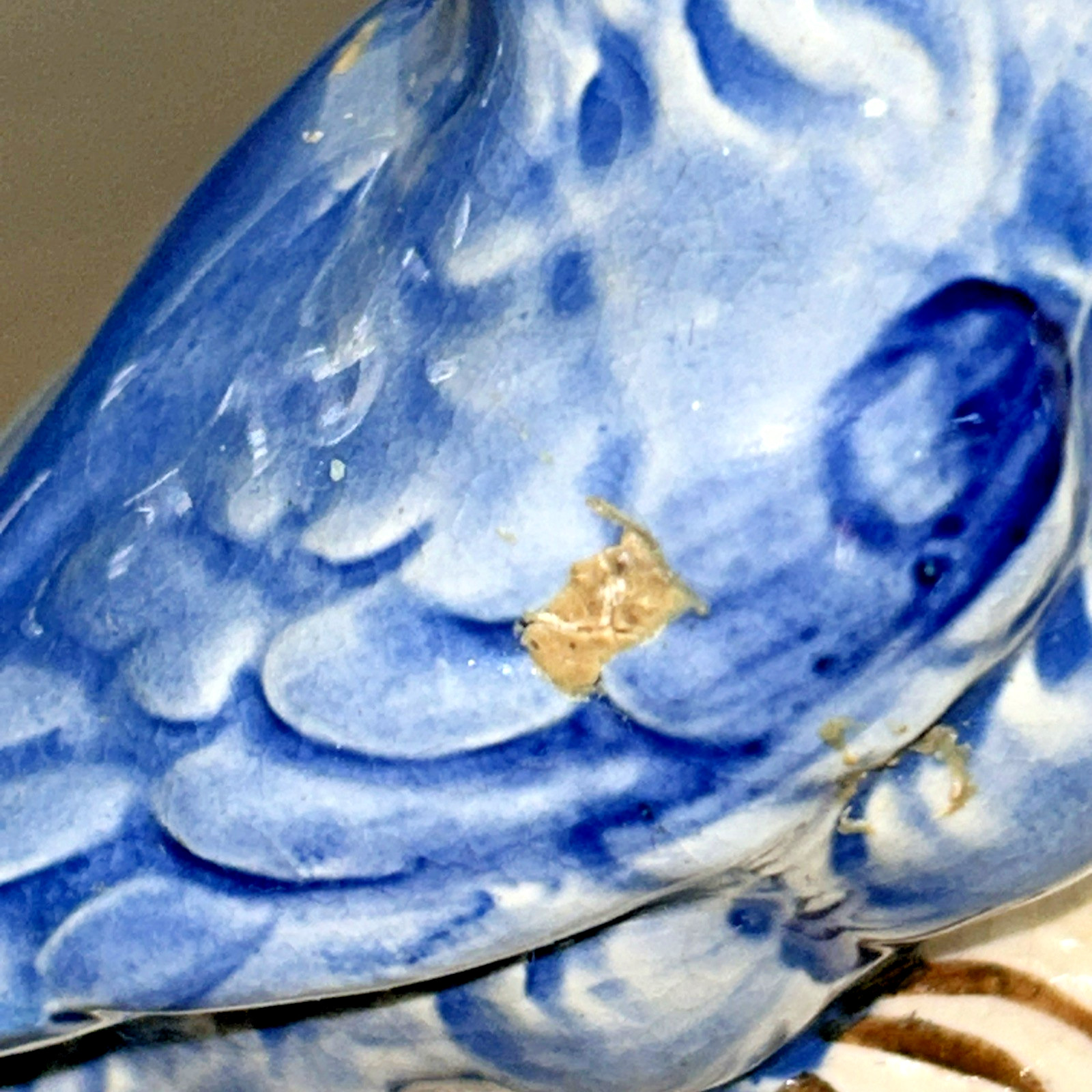 Vintage Ceramic Blue Bird Perched on Branch Planter Tree Trunk with Bird