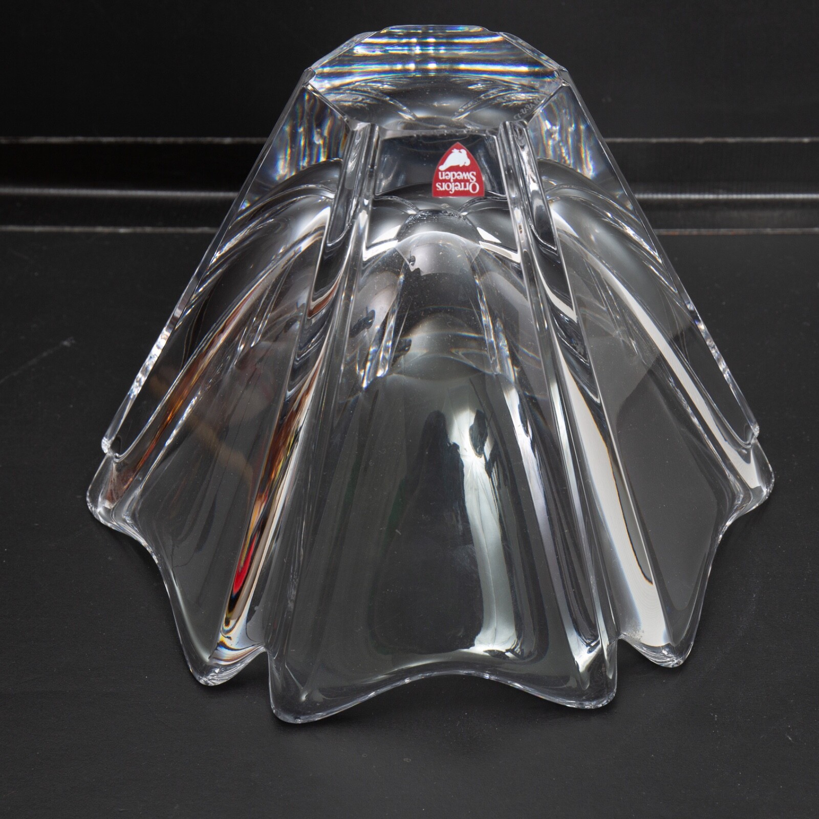 Orrefors Crystal Bowl Lars Hellsten Orion Heavy Sticker Signed