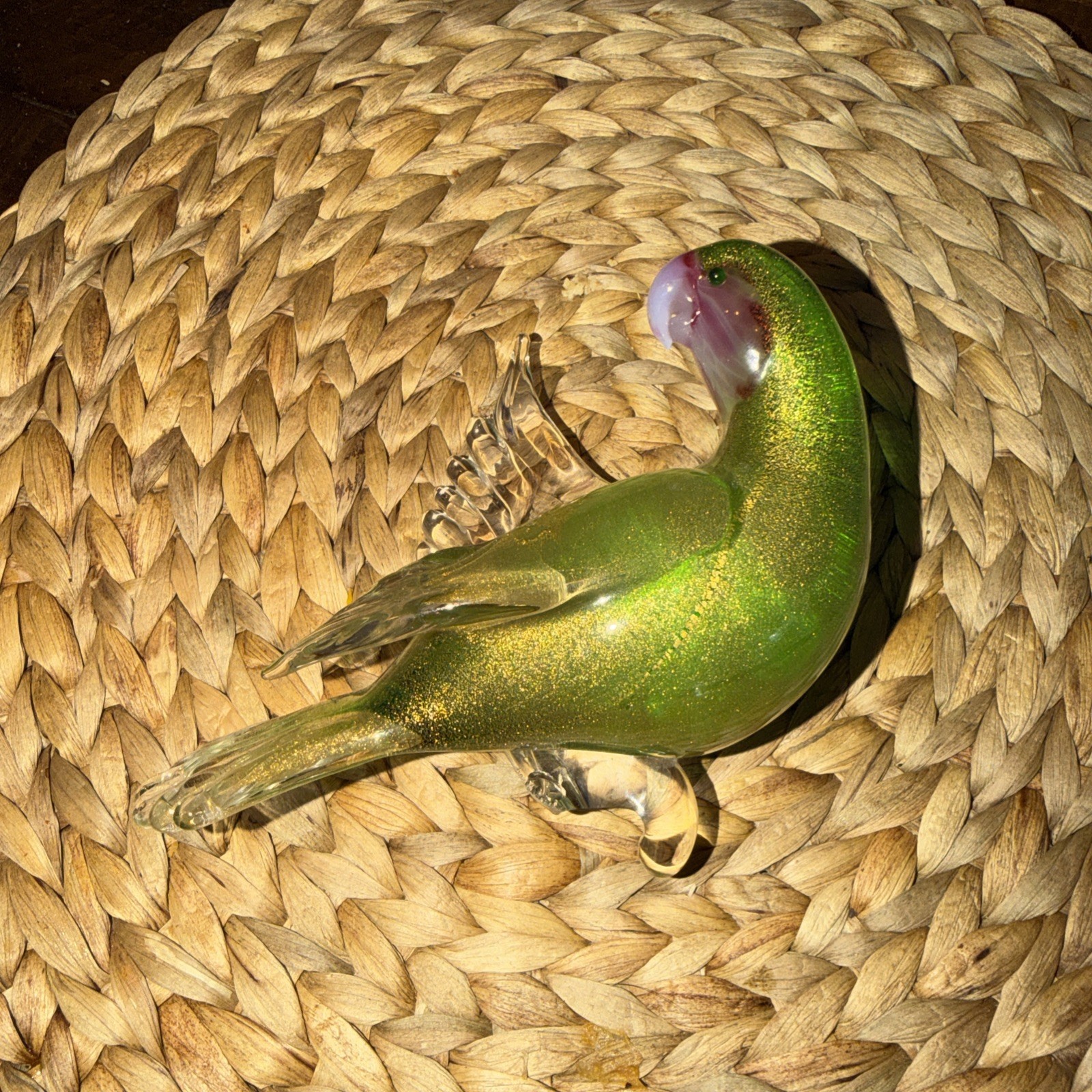 Vintage 1970’s Formia Vetri Di Murano Blown Parrot W/ Gold Flecking DAMAGED