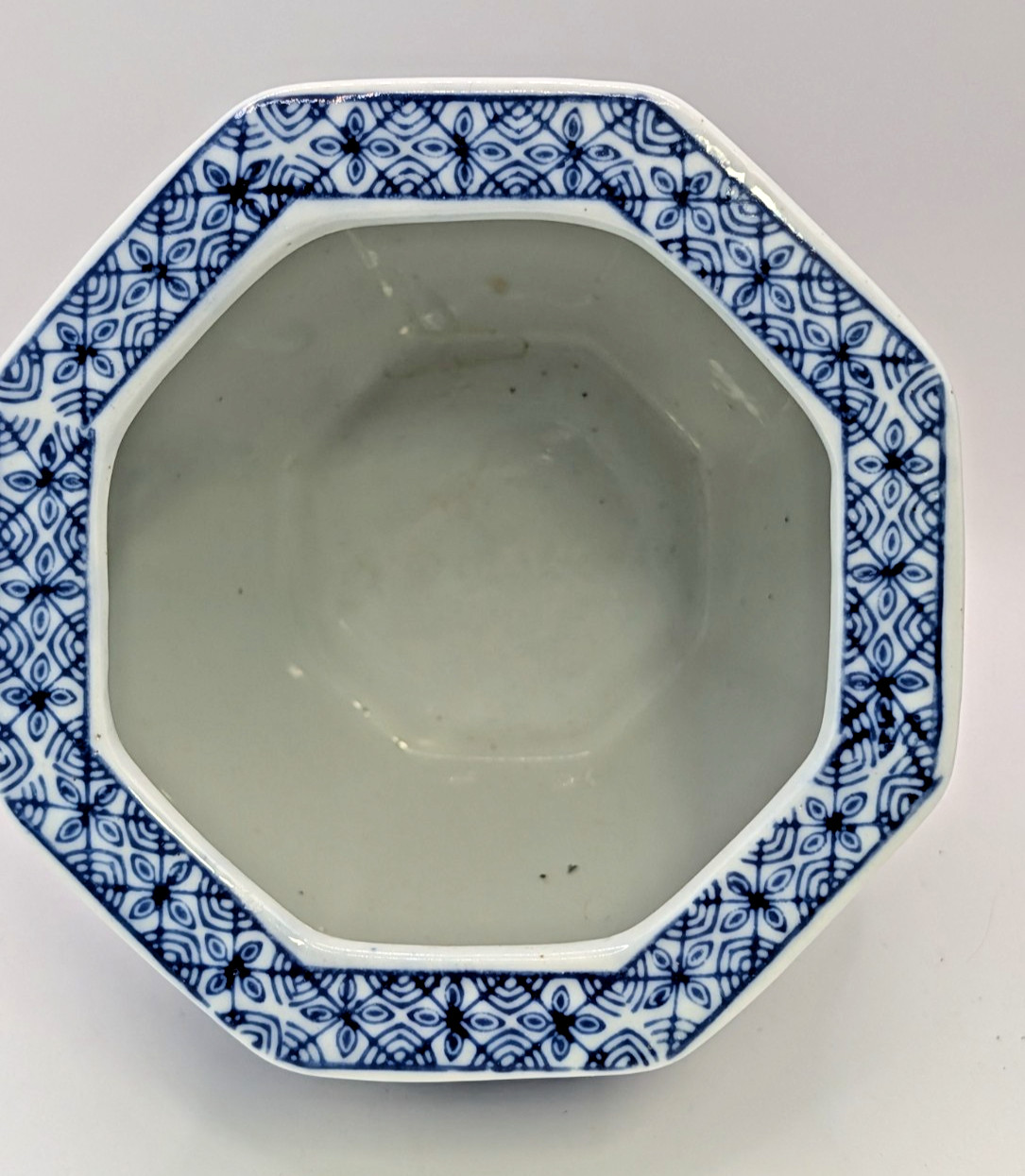 Floral Ceramic & Porcelain Vase Octagonal 4.5 inches Tall Asian Blue & White