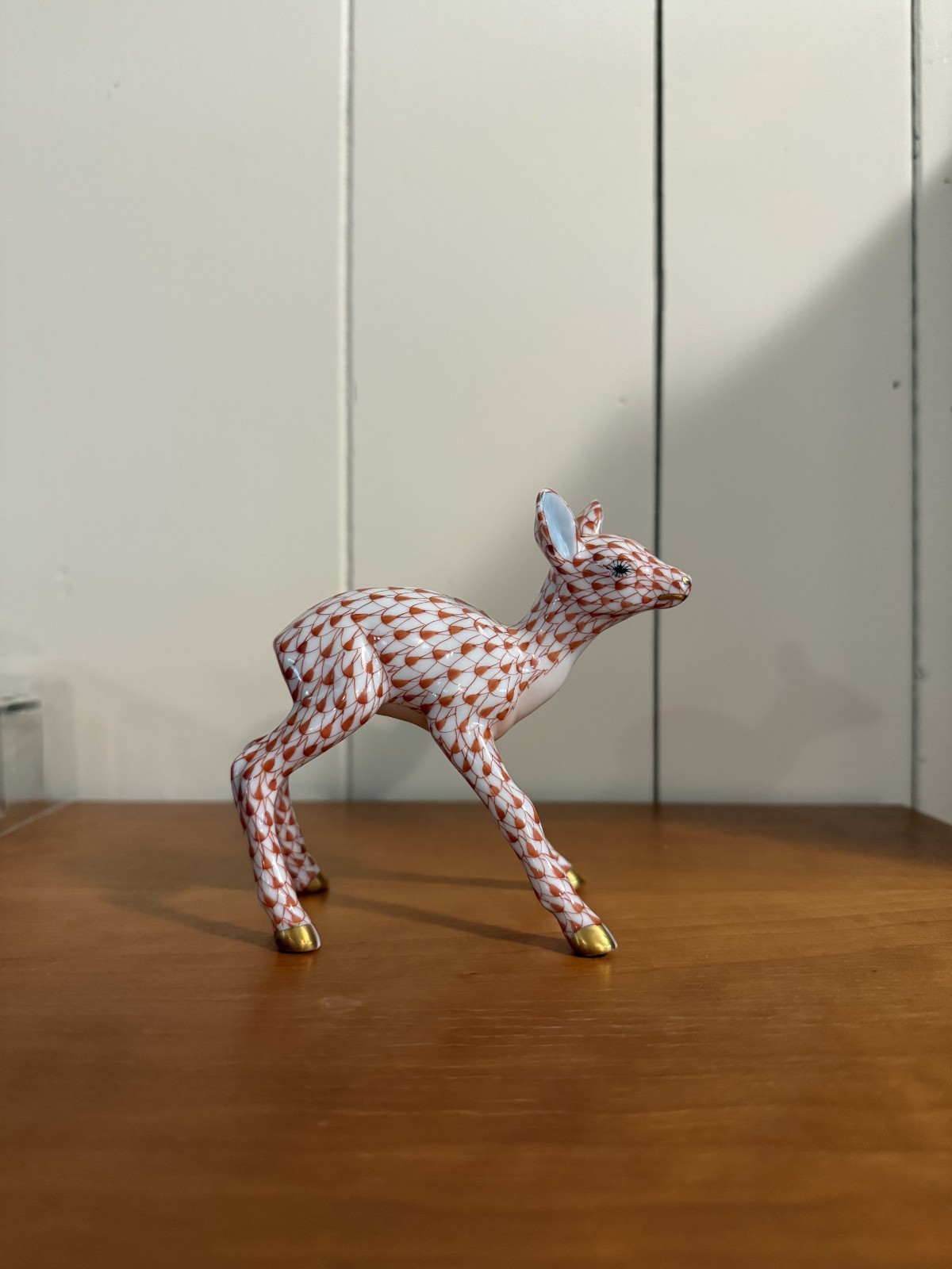 Herend Porcelain Fawn Figurine Rust Orange Fishnet