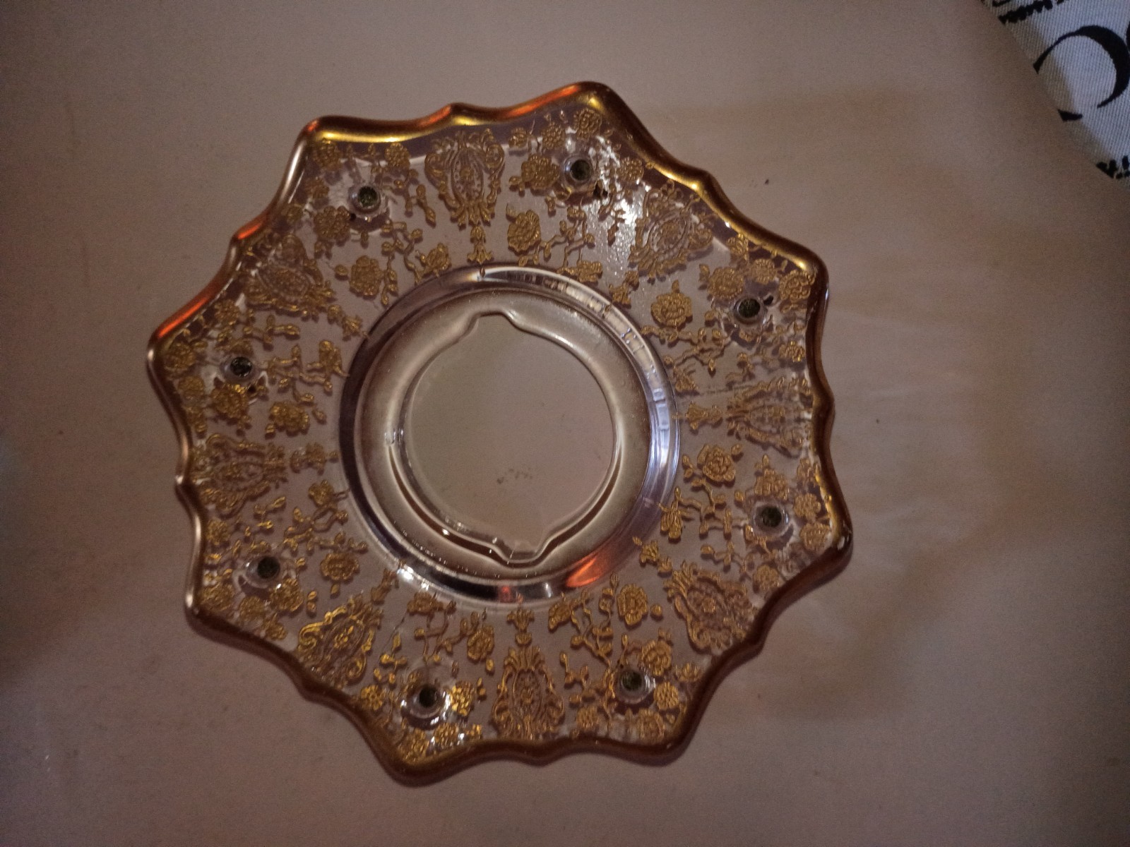 Cambridge BOBECHE ROSE POINT GOLD Encrusted (NO PRISMS) 4.5″ RARE VGC *READ*