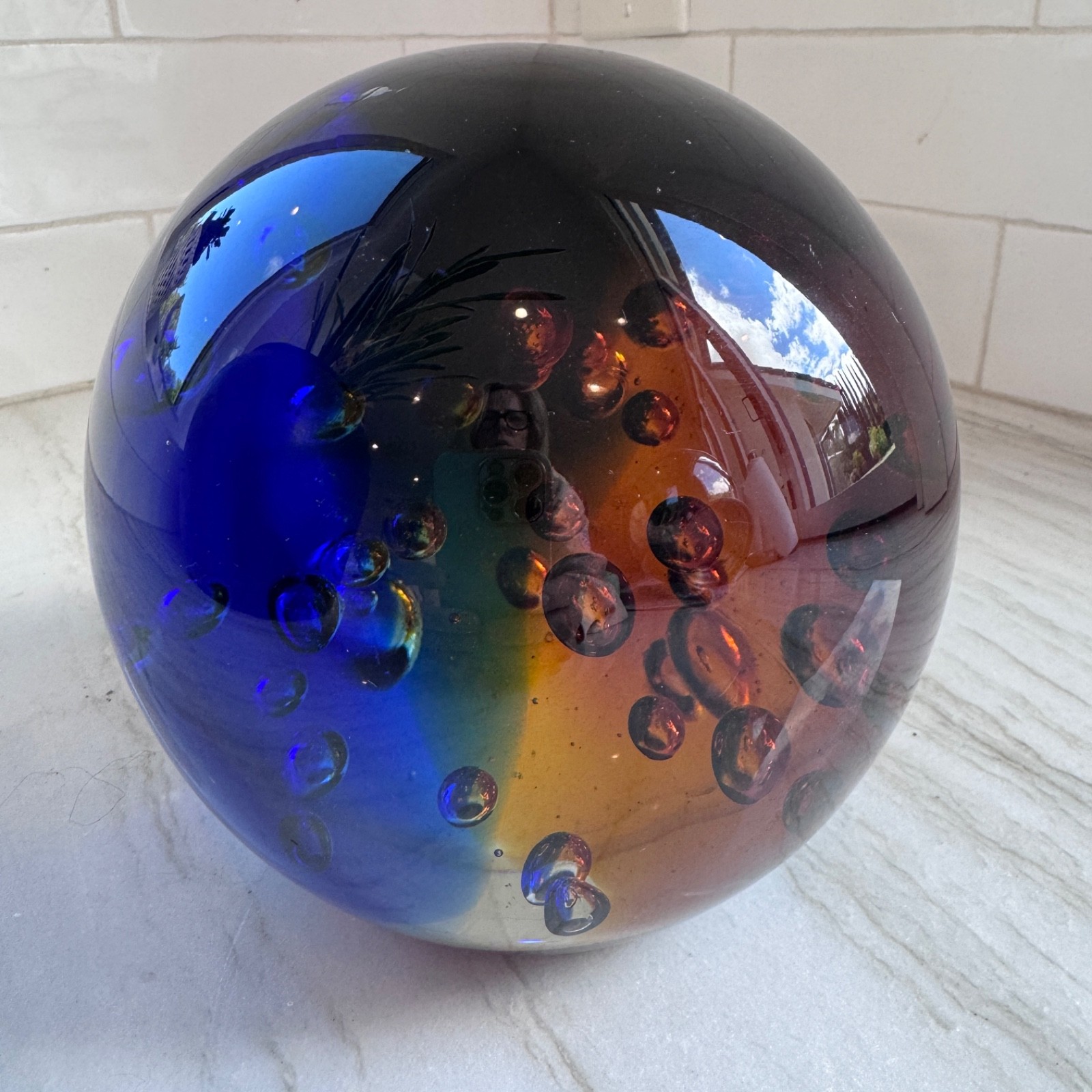 Massive 10.5 lbs. Murano Style Art Glass Controlled Bubble Orb Sculpture