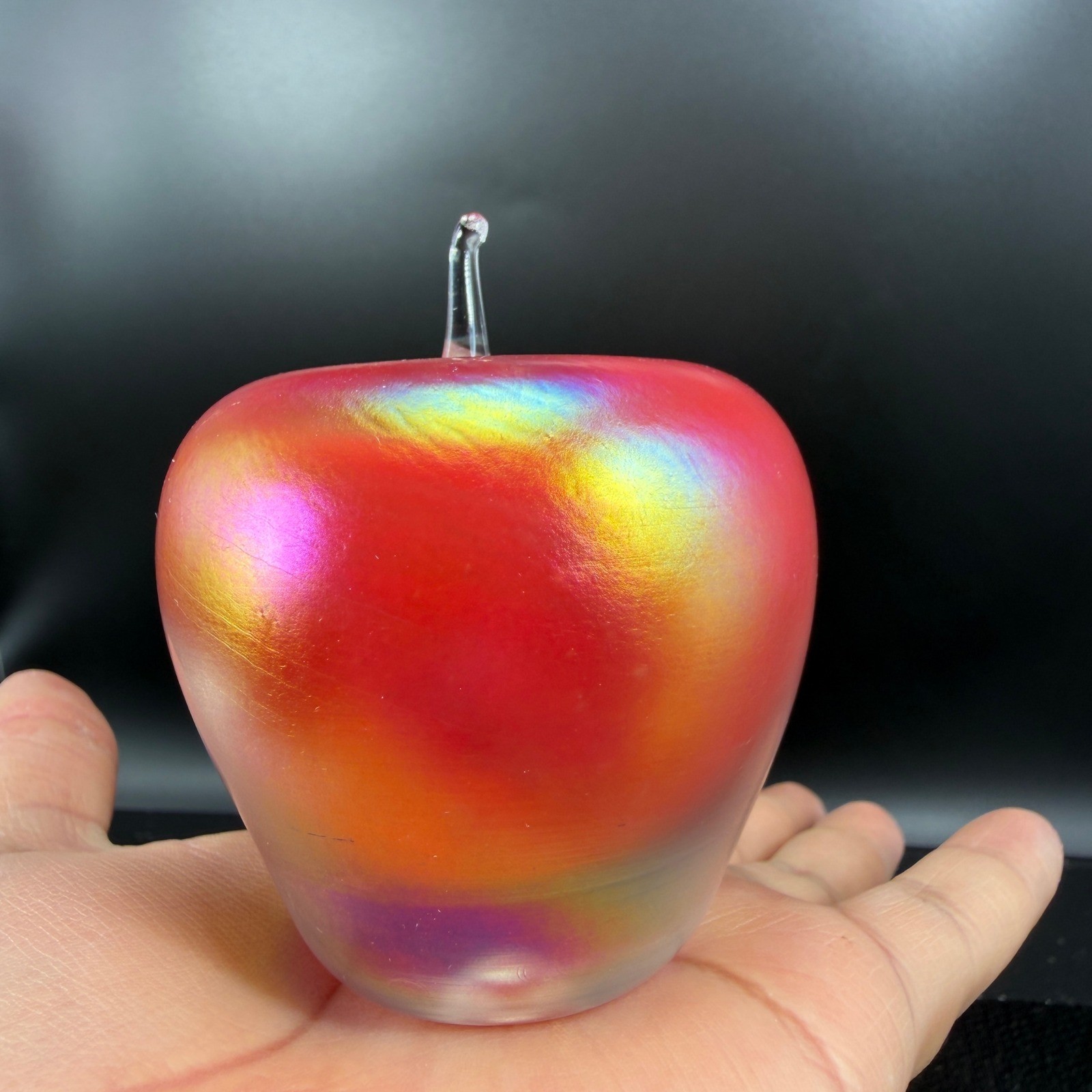 Gary Levay Apple Paperweight Heavy Iridescent Red Hand Blown Signed 3 Inch