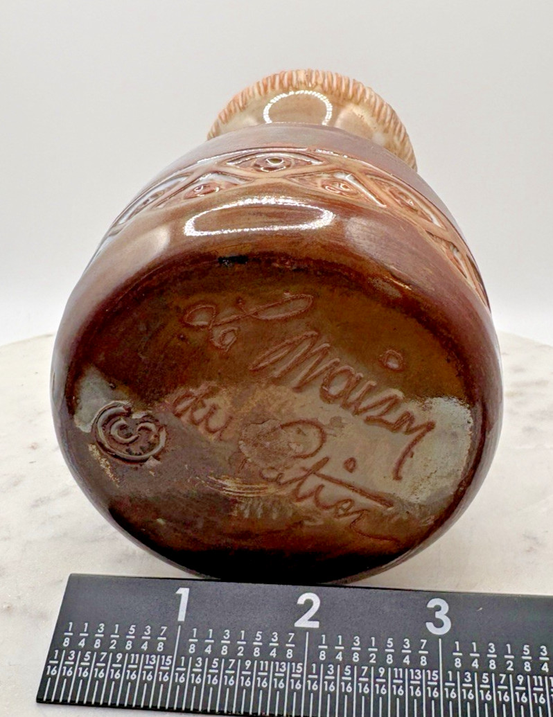 Vintage Vase Pottery With Face And Flowers La Maison du Potier 6.75″