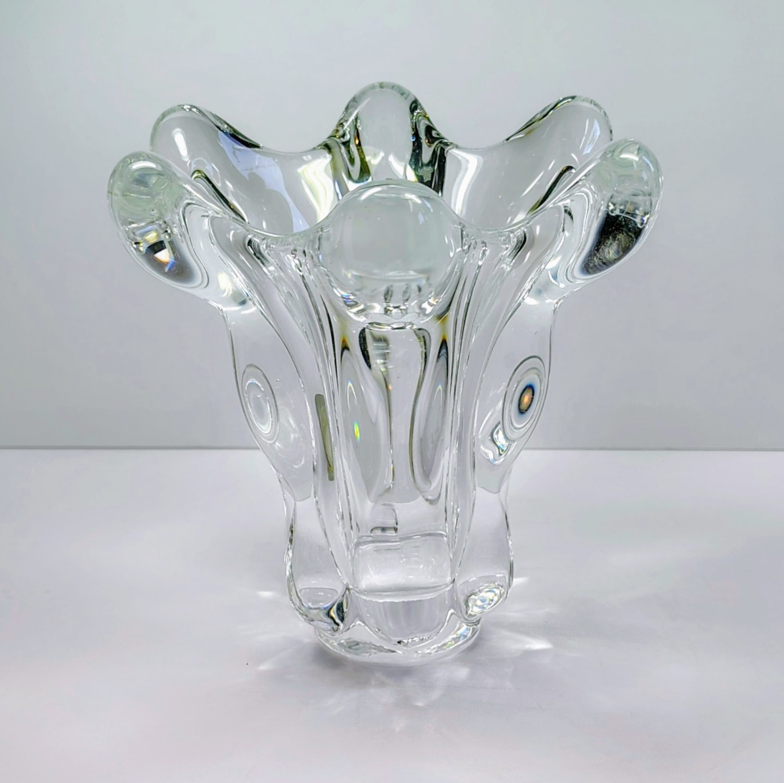 Vintage Art Vannes Le Chatel French Crystal Splash Vase MCM France Heavy