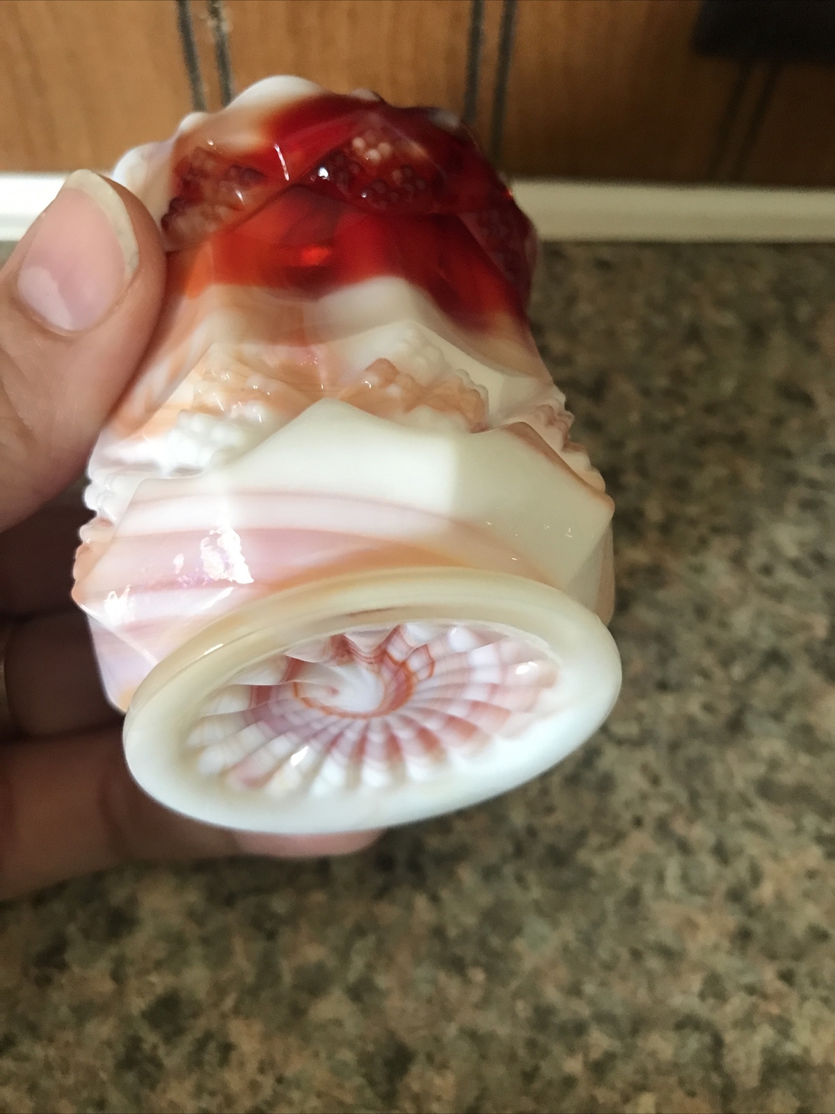 Toothpick Holder Red Swirl Slag Glass Imperial Glass Co. Diamond Pattern Vintage