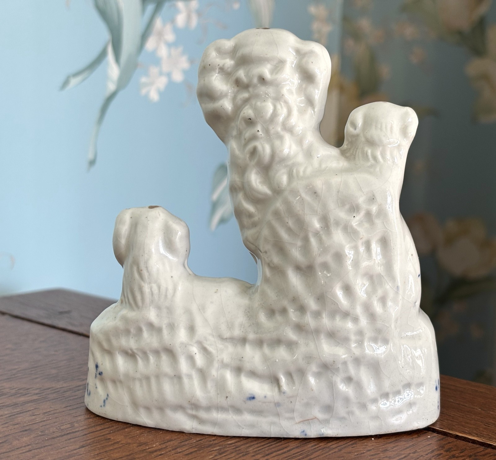 C1860 Victorian Staffordshire Spaniel With Pups Inkwell