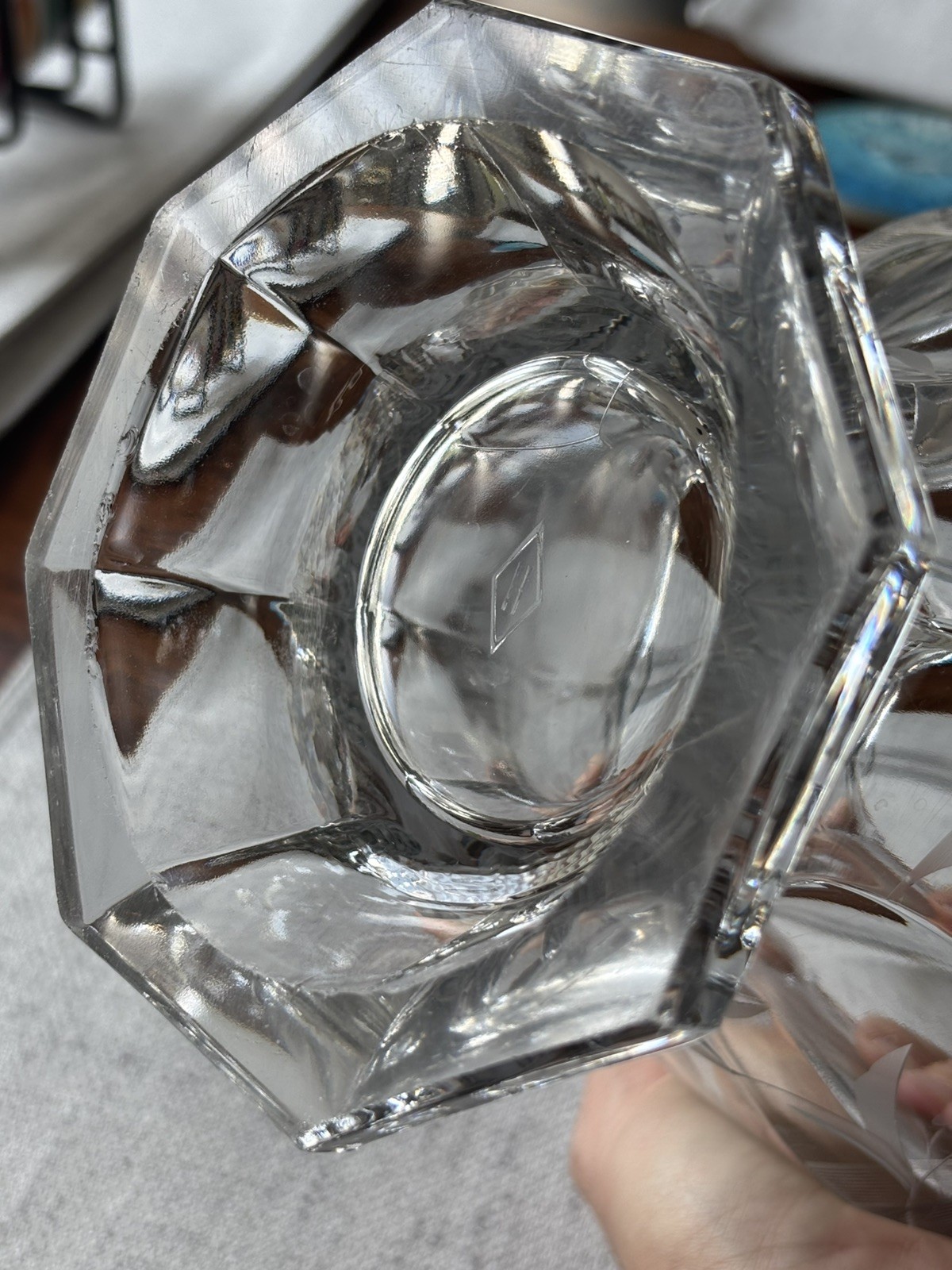 Heisey Glass Crystal Handled Basket W/Engraved Cut Flowers Vintage Clear #459