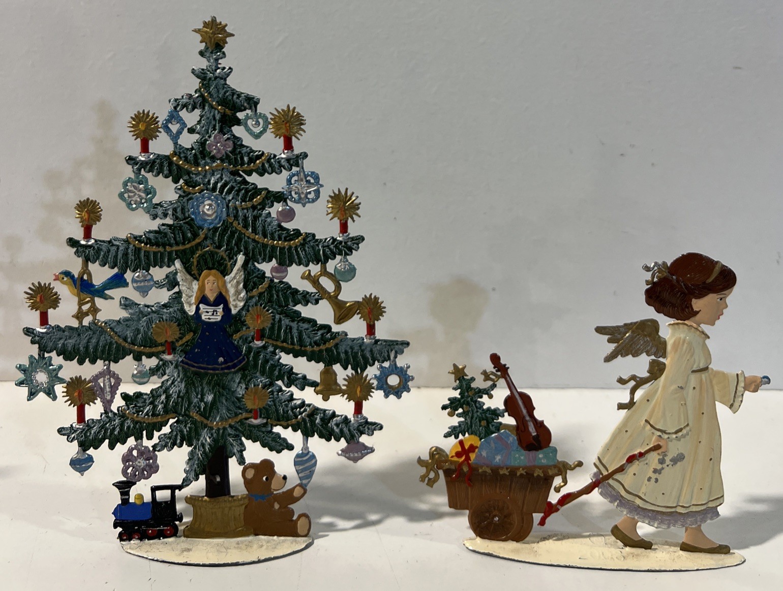 Wilhelm Schweizer Christmas Tree German Pewter 5 1/2” & Angel Girl W/ Presents