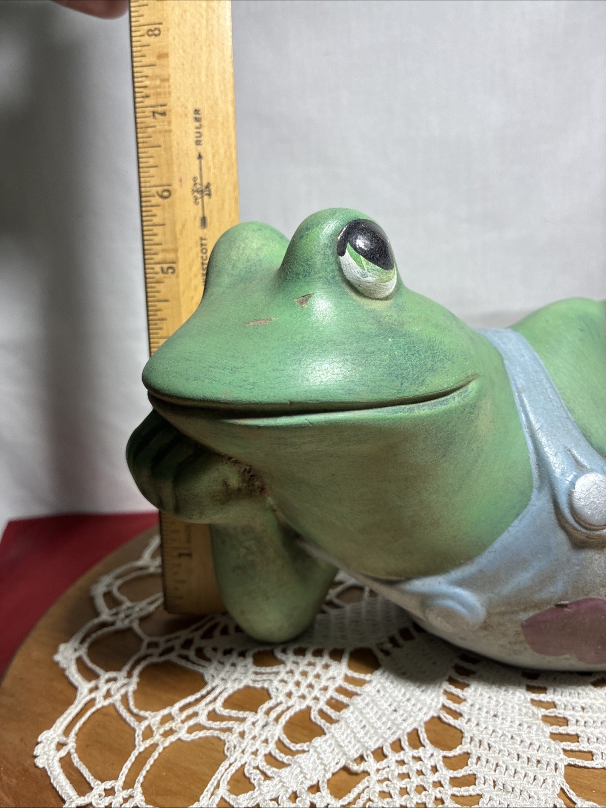 VTG 1960s Ceramic Large Green Hobo Frog Figurine Sculpture 11″x5.5″x5.5