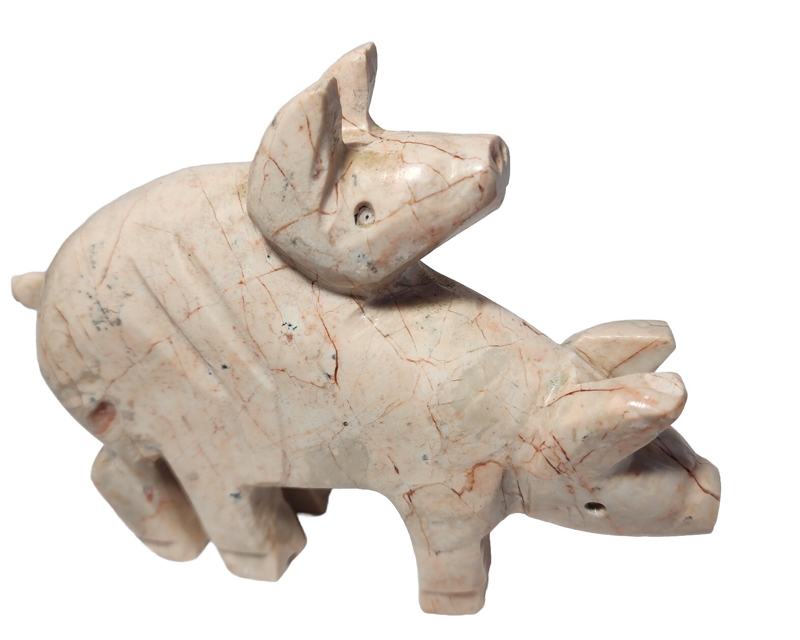 Funny Naughty Pigs Pig Pink Stone Marble Dolomite Figurine Paper Weight Statue