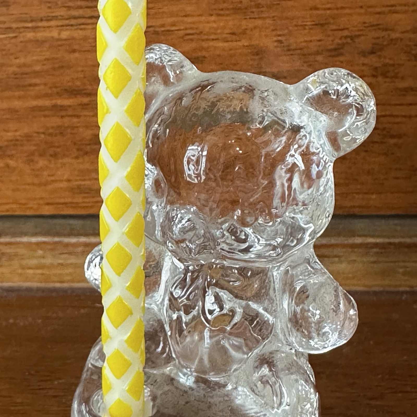Vintage Crystal Glass Teddy Bear Birthday Candle Holder Mini 2” Baby Shower