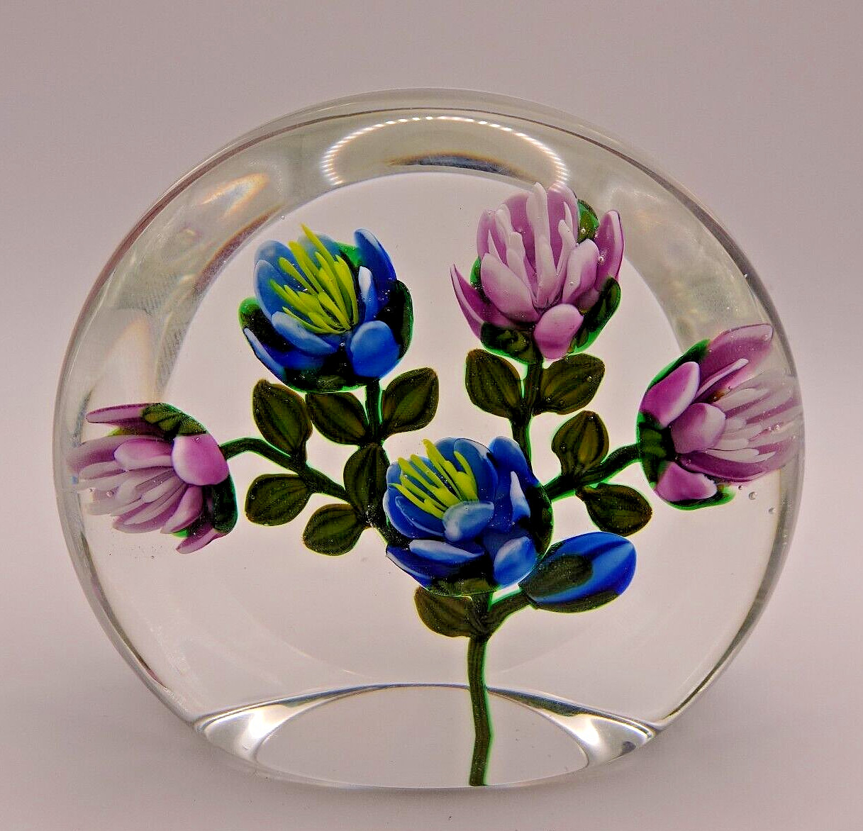 Signed 1987 Ken Rosenfeld Floral Bouquet Art Glass Upright Paperweight 5 Flower