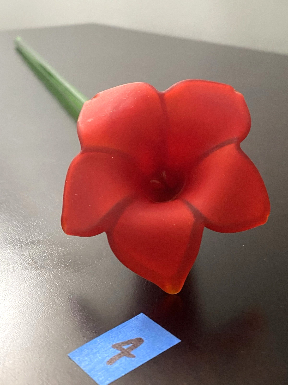 Red Long Stem Glass Flowers Bouquet Hand Blown Art Glass Set of 4