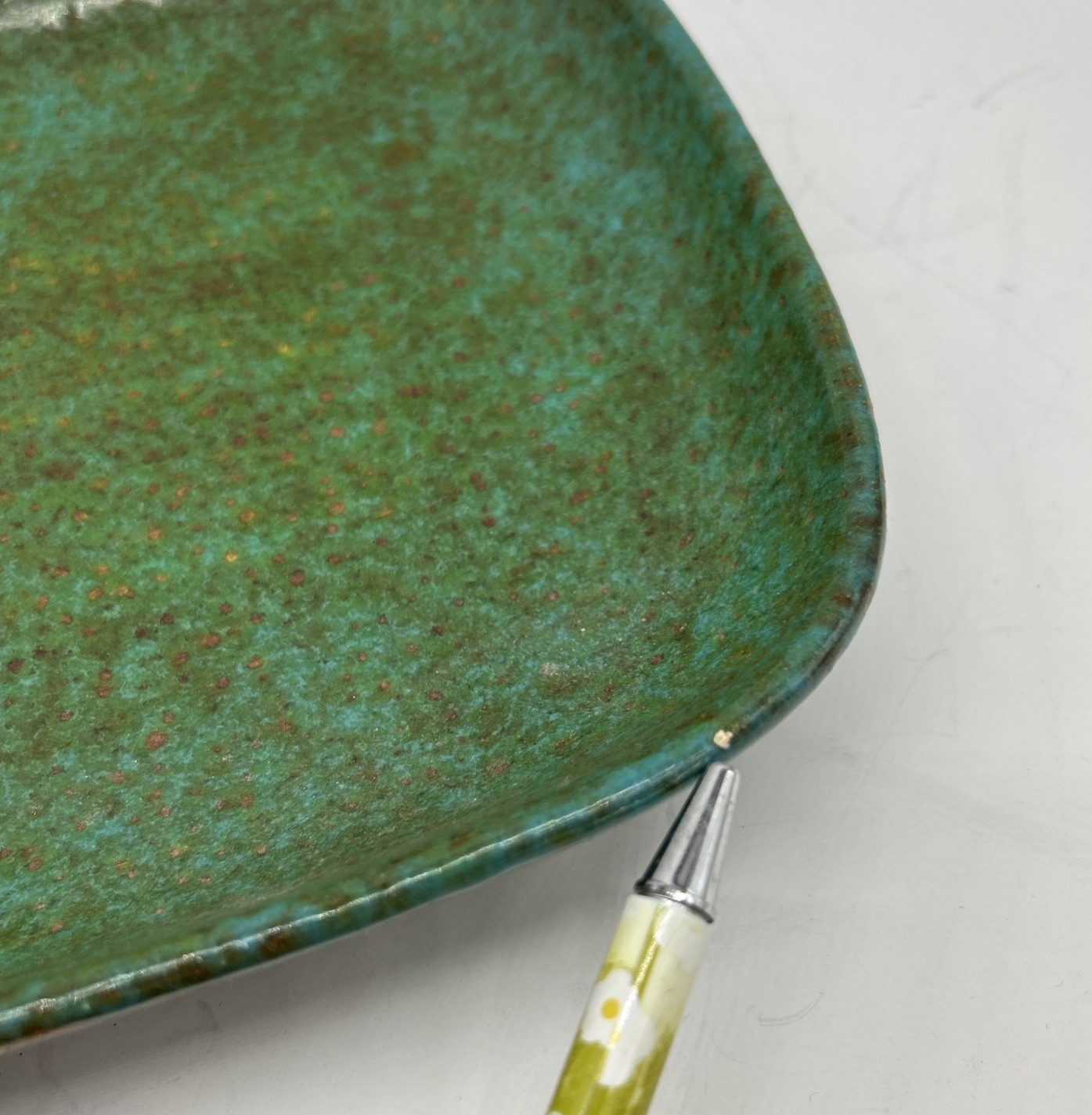 Large VTG Ceramic Italy Teal Blue Green Candy Dish Ash Tray Lava Glaze 9.75” MCM
