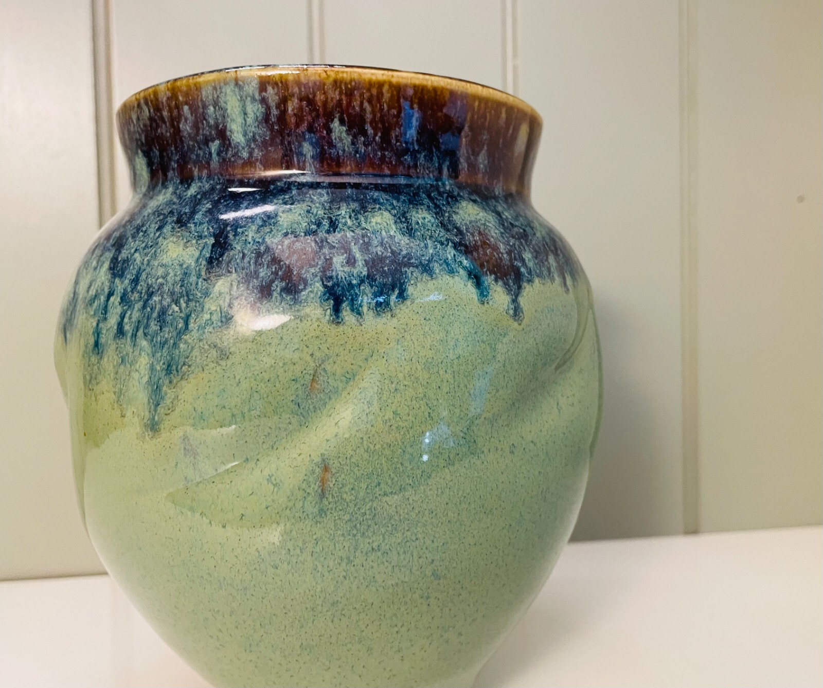 Fine art ceramic vase. Earth tones. Blue/green/brown