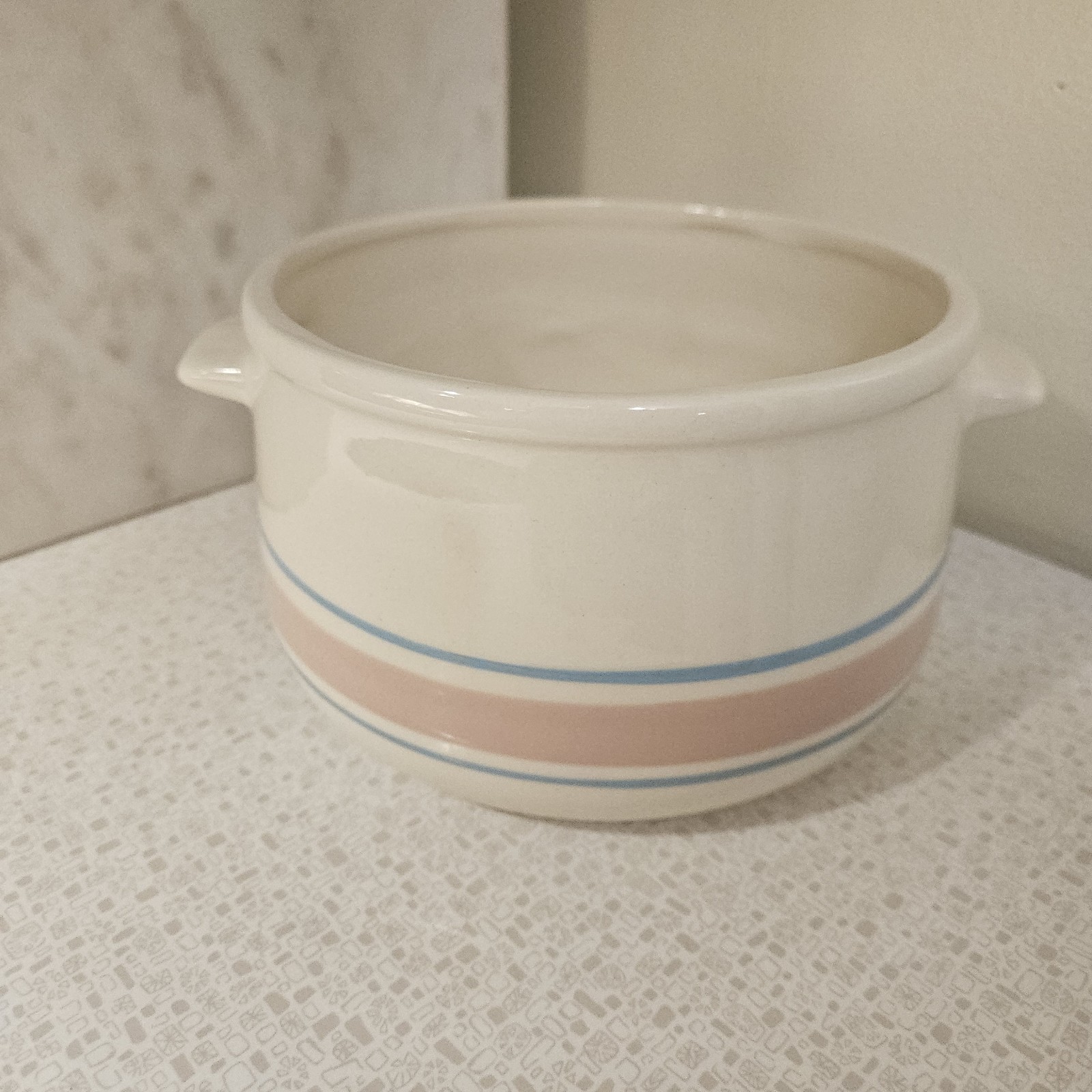 Vintage McCoy Bean Pot No Lid 120 Pink White Blue Stripe Band