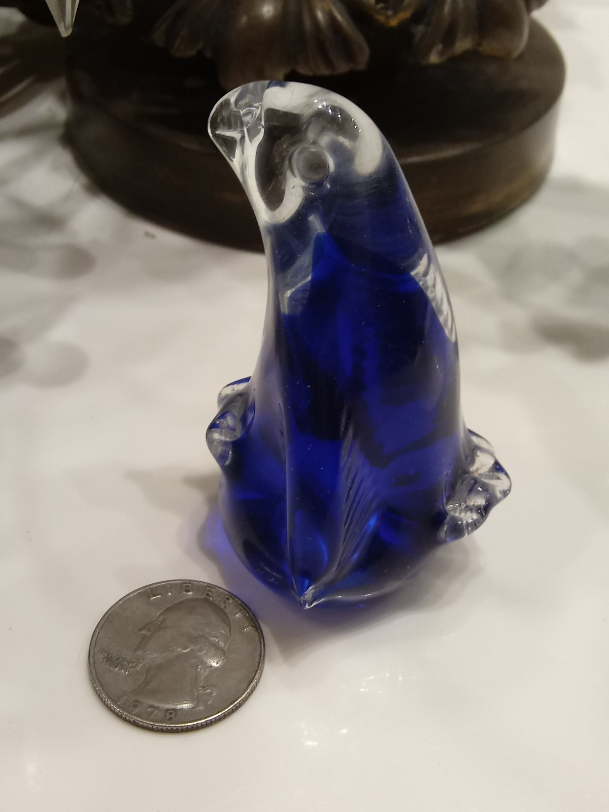 Vintage Murano Italy Bi Color Clear Cobalt Glass Penguin Figure 3 Inches Tall