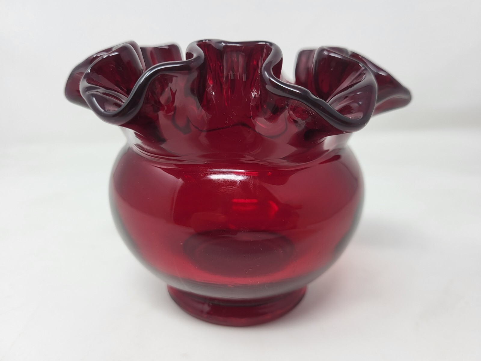3 3/4″ x 4 7/8″ Fenton Ruby Red Ruffled Glass Vase