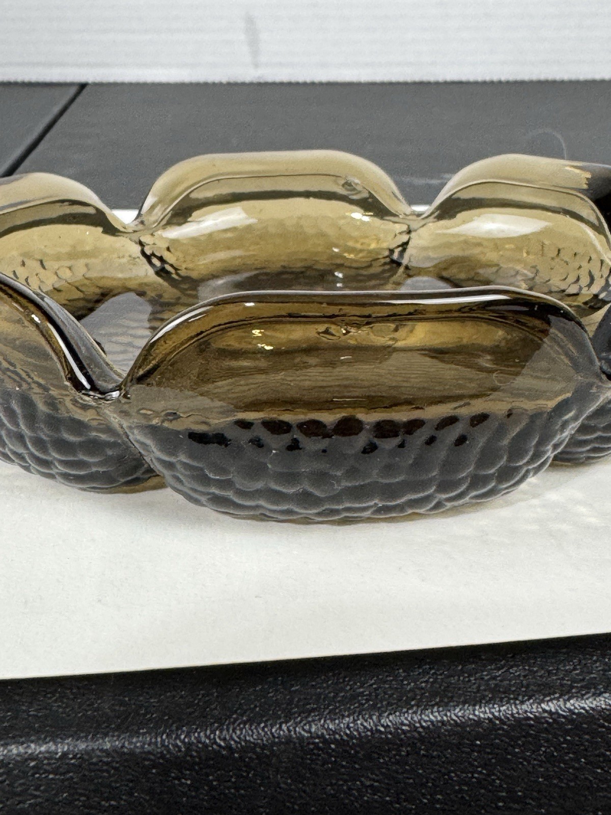 Vintage Amber Brown Pebble Bottom Round Glass Flower Petal Ashtray 6″