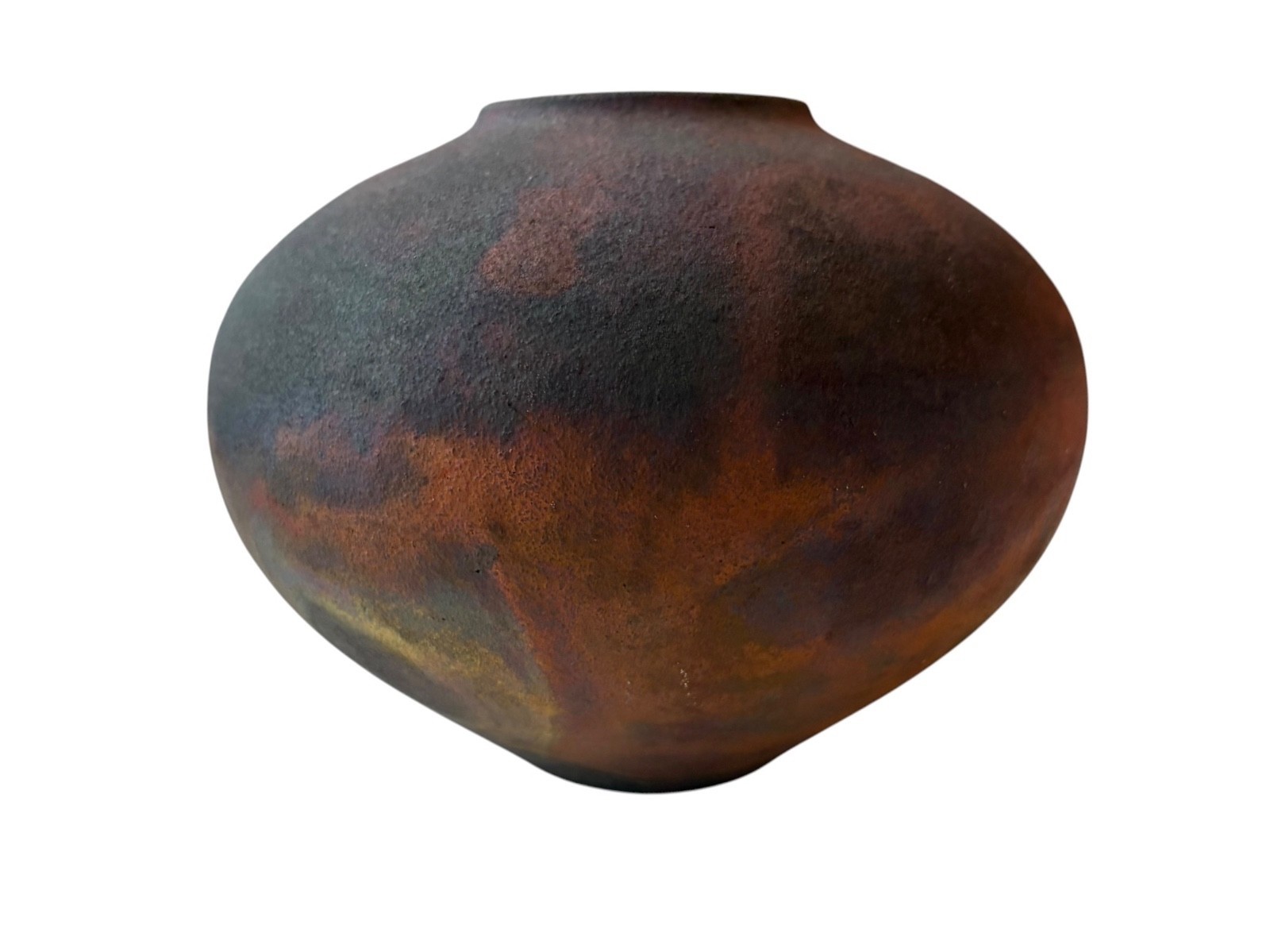 Copper Matte Raku Pottery Vase Pam Ameduri Signed Multicolor Copper Tones 1994