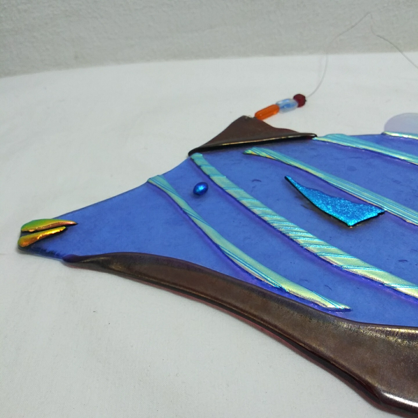 Handmade Iridescent Fused Glass Art Fish Suncatcher Window Wall Hanging 13″
