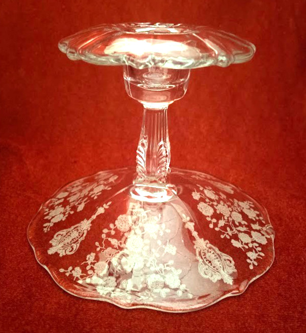 Cambridge Rose Point Crystal Candle Holder /Compote Vintage Set of 2