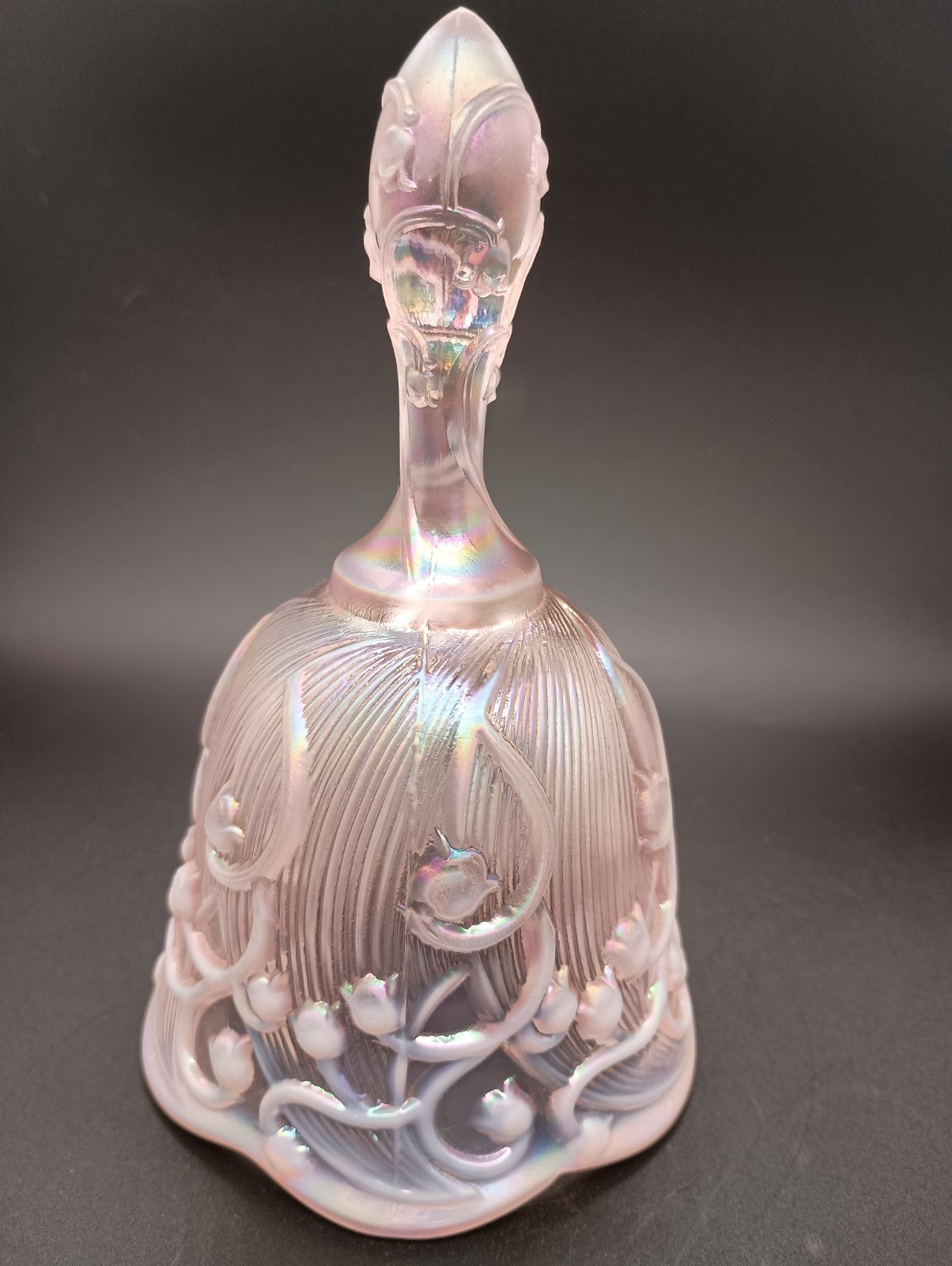Vintage Fenton Glass Bell Pink Opalescent Iridescent ‘Lily of the Valley’ 6”