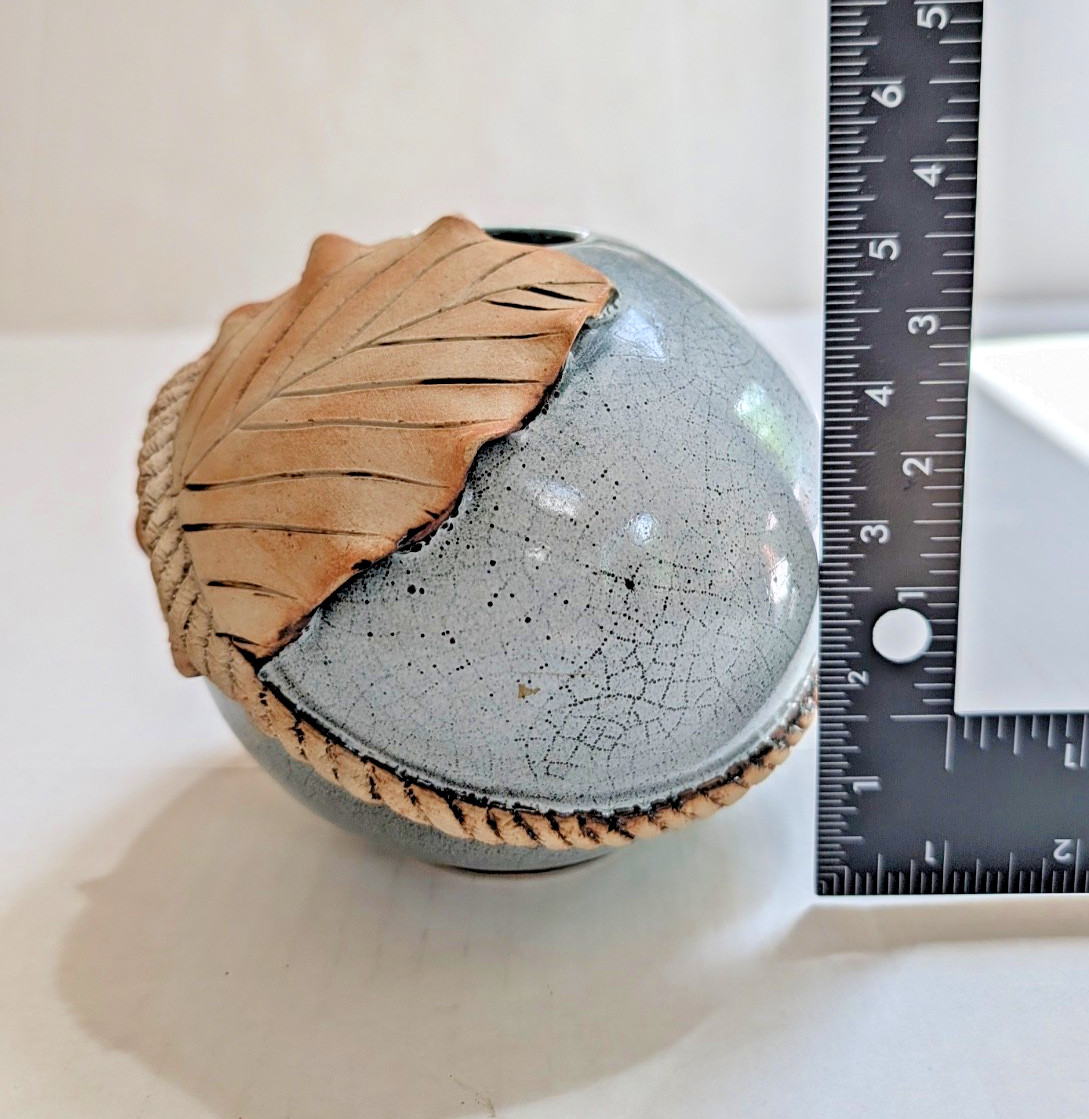 Contemporary Studio Pottery Blue Spherical Weed Pot/Bud Vase Signed & Stamped