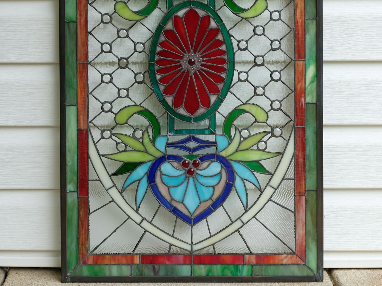 Decorative Jeweled Handcrafted stained glass panel, 20″ x 34″