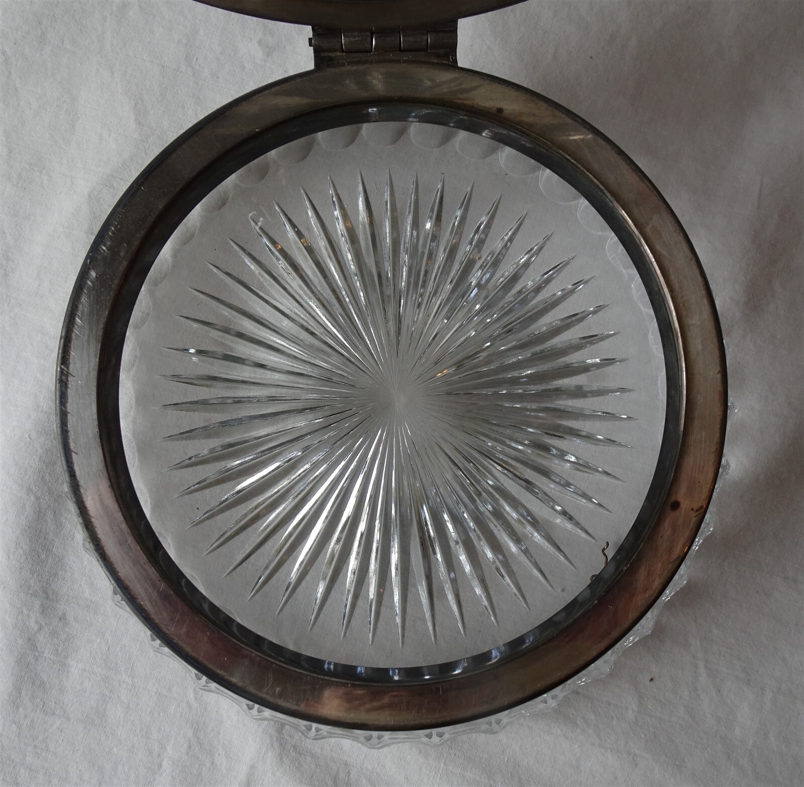 Antique Pairpoint Cut Glass Jewelry Casket / Jewel Box, Silver Plate Rim, as is