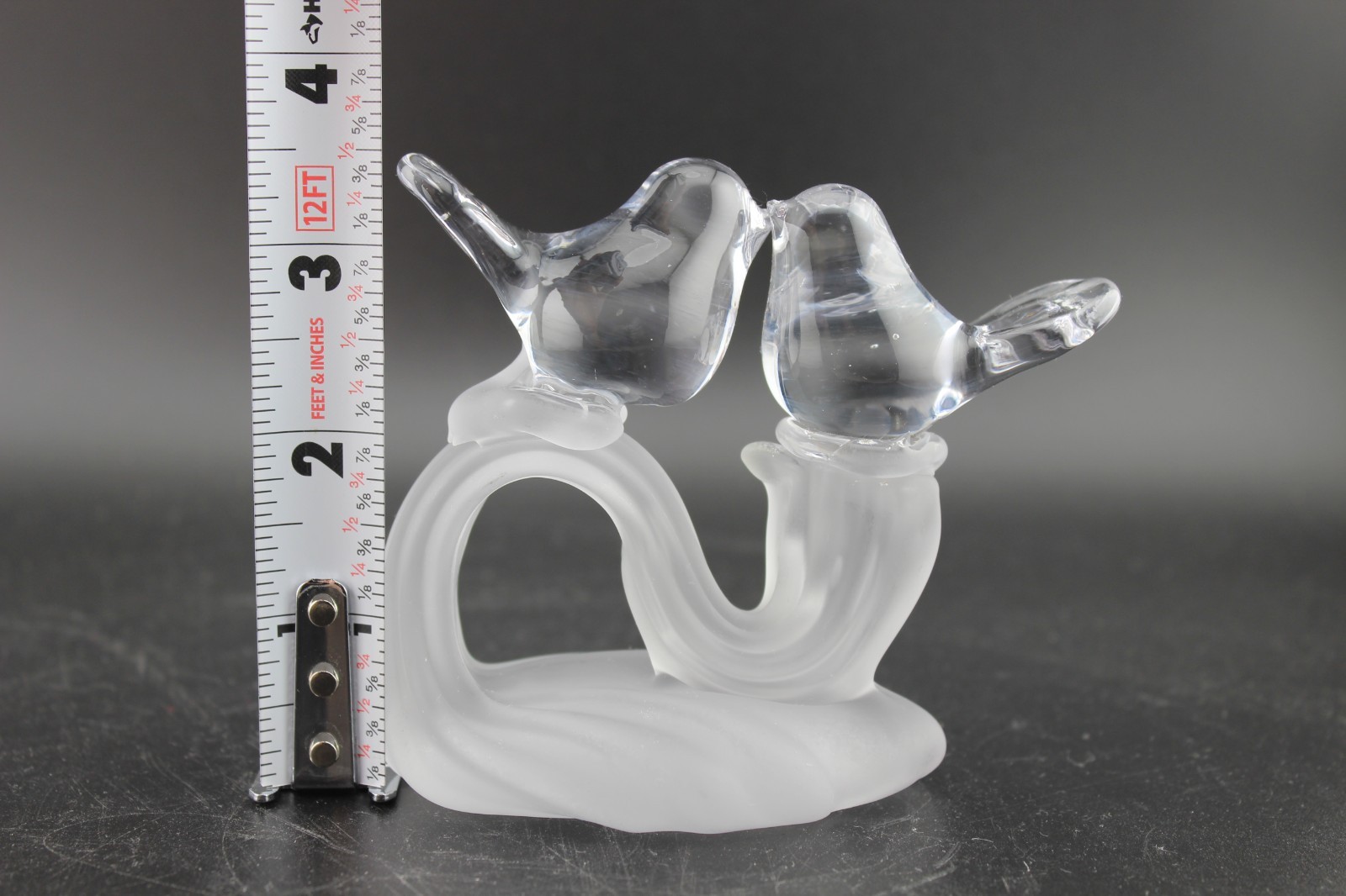 Silvestri Handblown Clear Art Glass Love Birds Frosted Glass Branch Base *AS IS