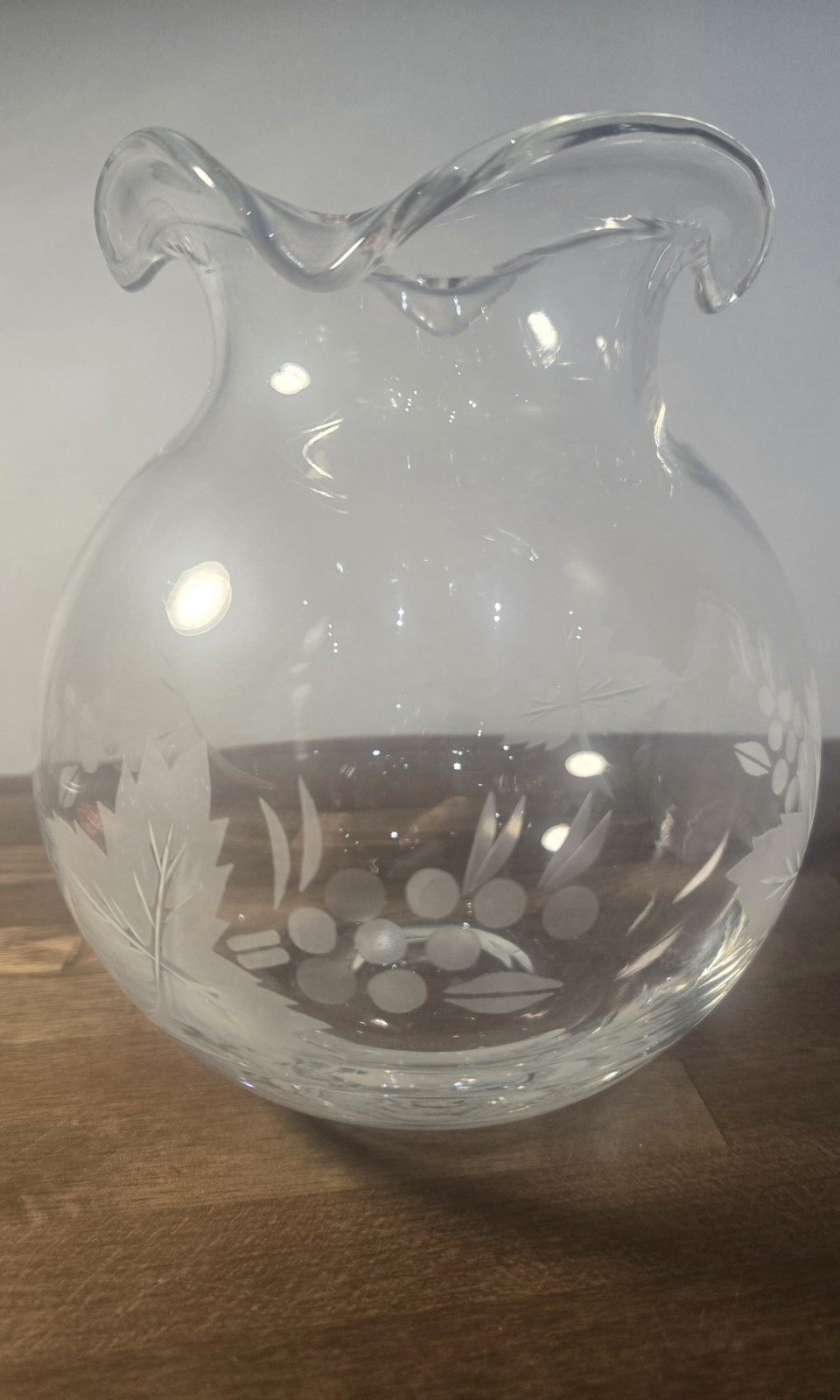 Vintage Decanter Carafe Vase Acid Etched And Cut Grapes & Leaves