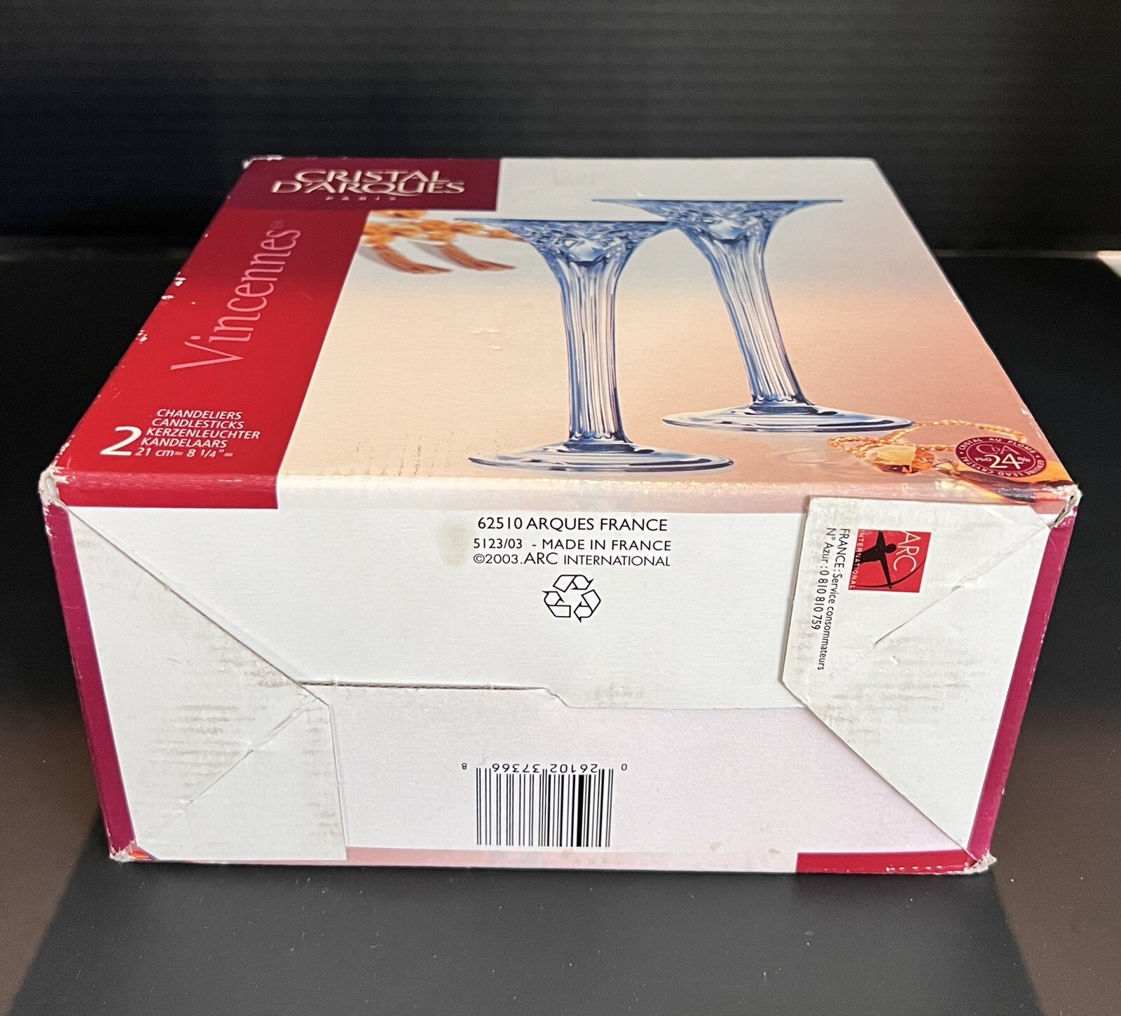Vtg 2 Cristal D’Arques Paris Vincennes Crystal Chandeliers Candlesticks In Box