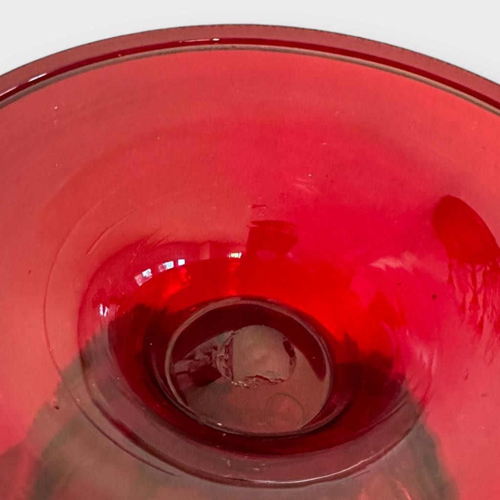 Vintage Ruby Red Art Glass Hand Blown 9” Vase 9 1/2″ Tall 10 3/8″ Diameter NICE