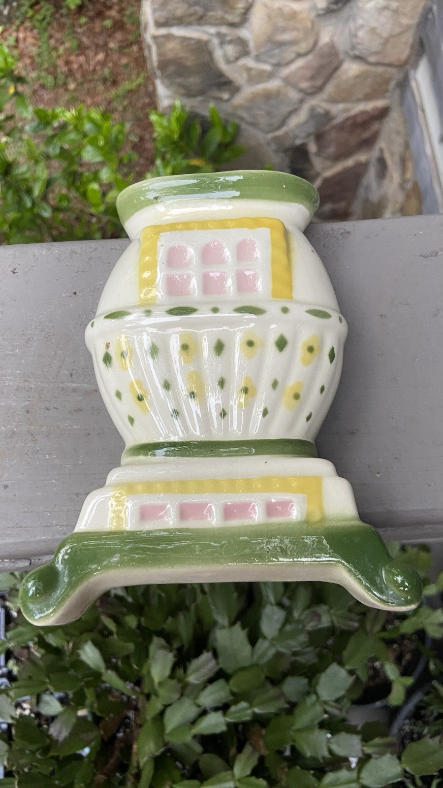 Vintage USA Pottery 1950’s Wall Pocket/ Vase Or Planter Shaped Pot Belly Stove