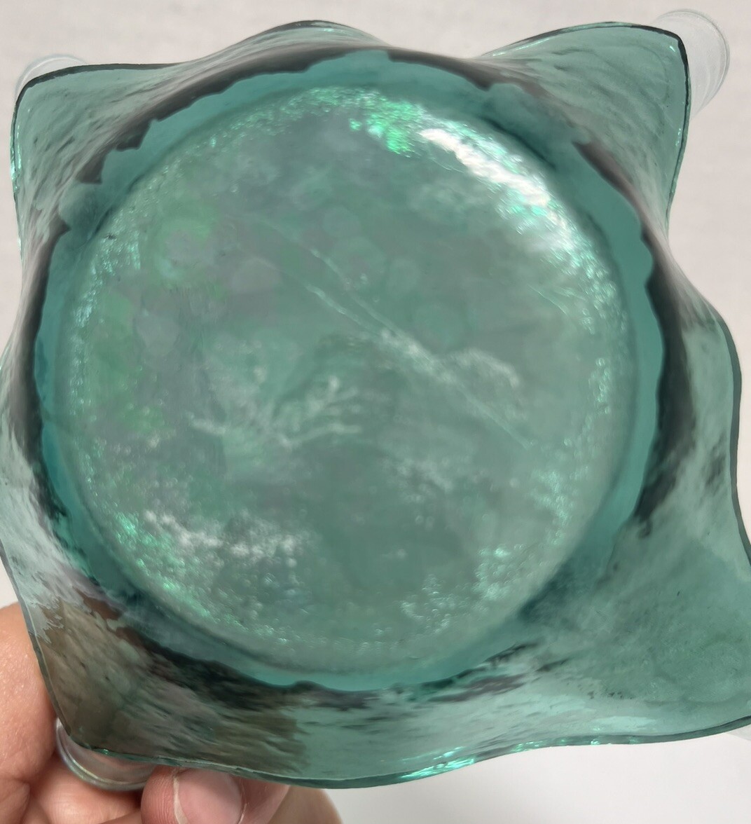 Fused Glass Two Tone Handkerchief Hand Made Votive Holder Signed.