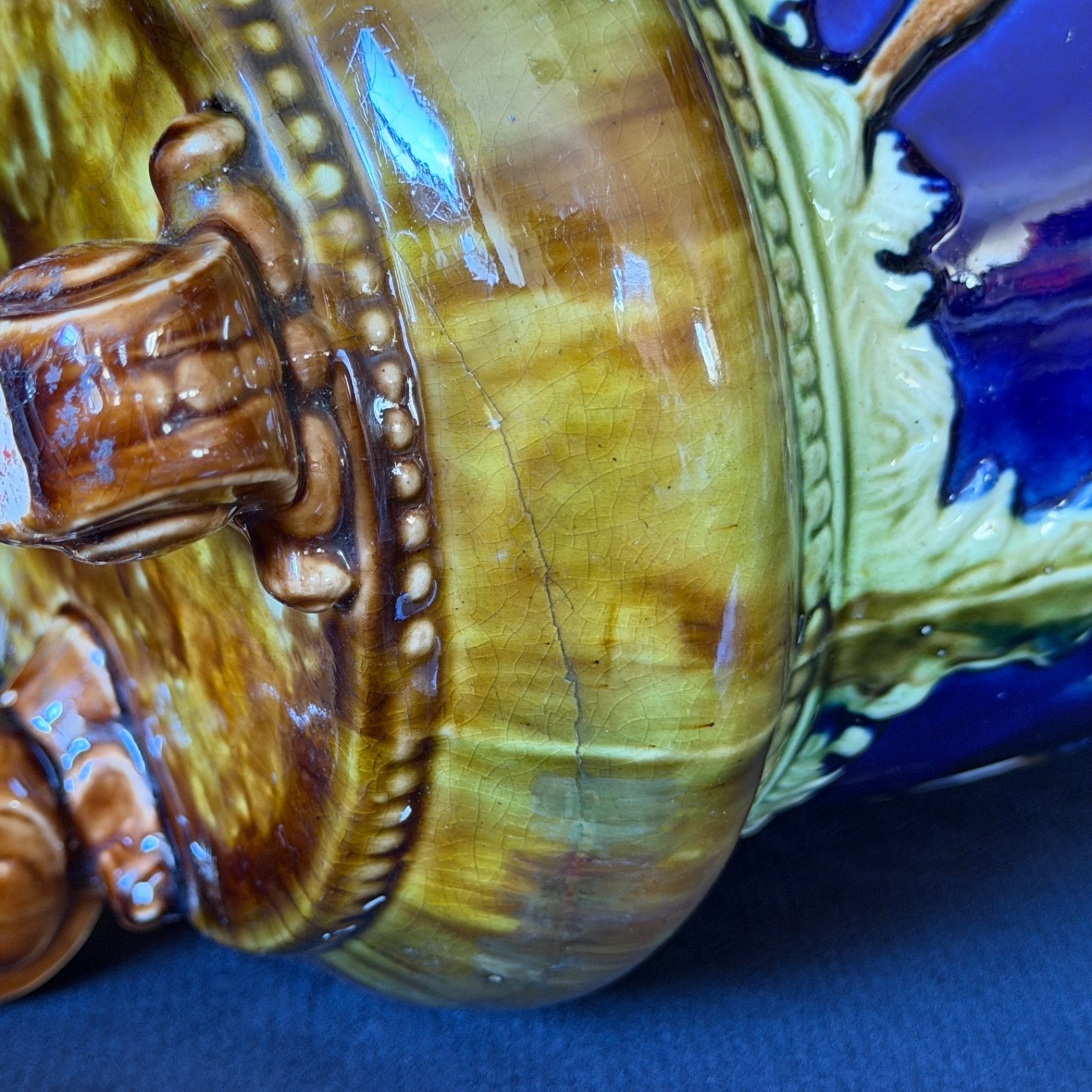 ENGLISH MAJOLICA DEER & TREES JARDINIERE Thomas Forester c1880 (Prof. Restored)